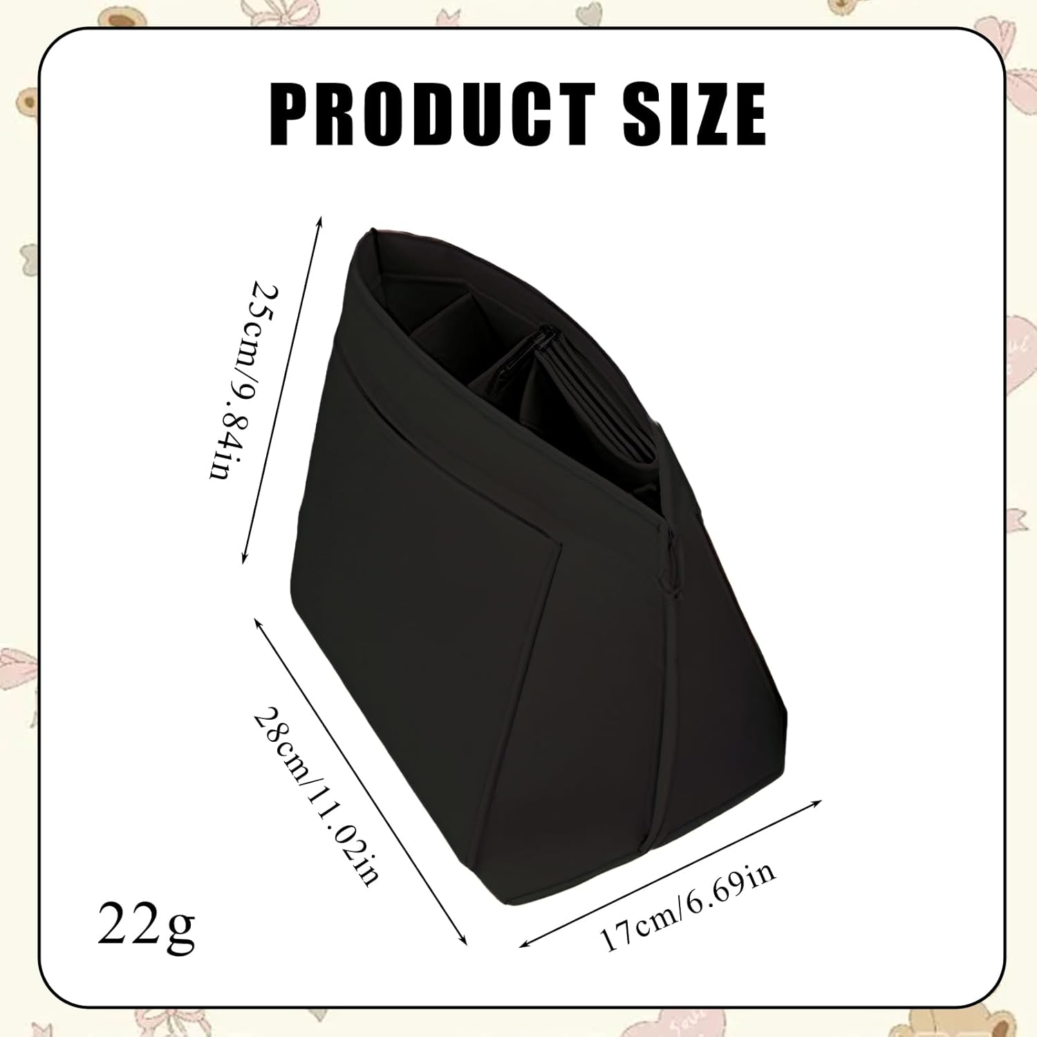 SSKHE Black Bag Organiser for Longchamp, Portable Organiser for Handbag, Purse, Folding Tote Bag, Felt Inner Liner, Multi-Pocket image number 6