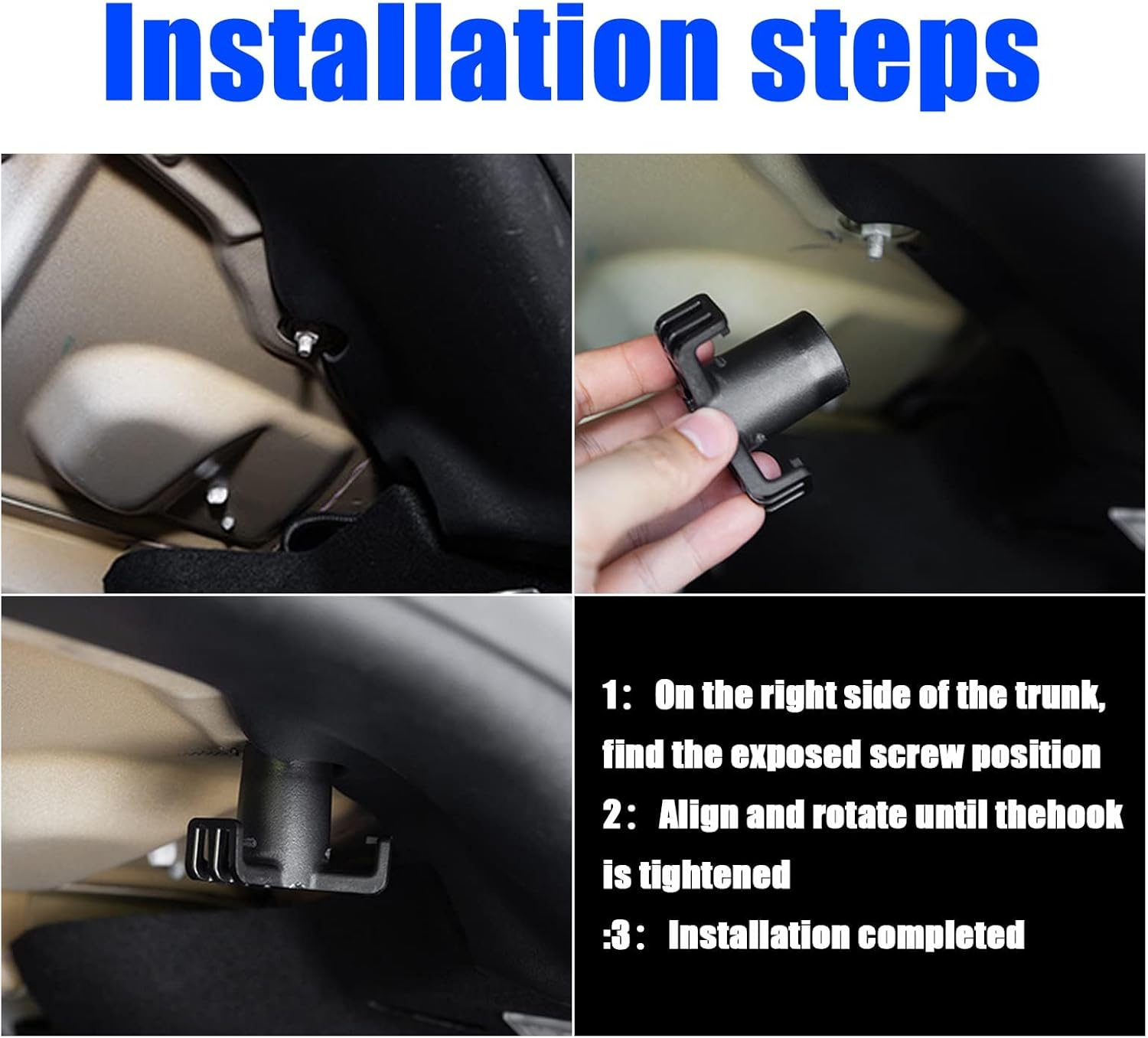 1 PC Trunk Grocery Bag Hook for 2016-2023 Tesla Model 3, Trunk Holder Hanger Interior Accessories Aluminum Trunk Grocery Bag Hook (Black)