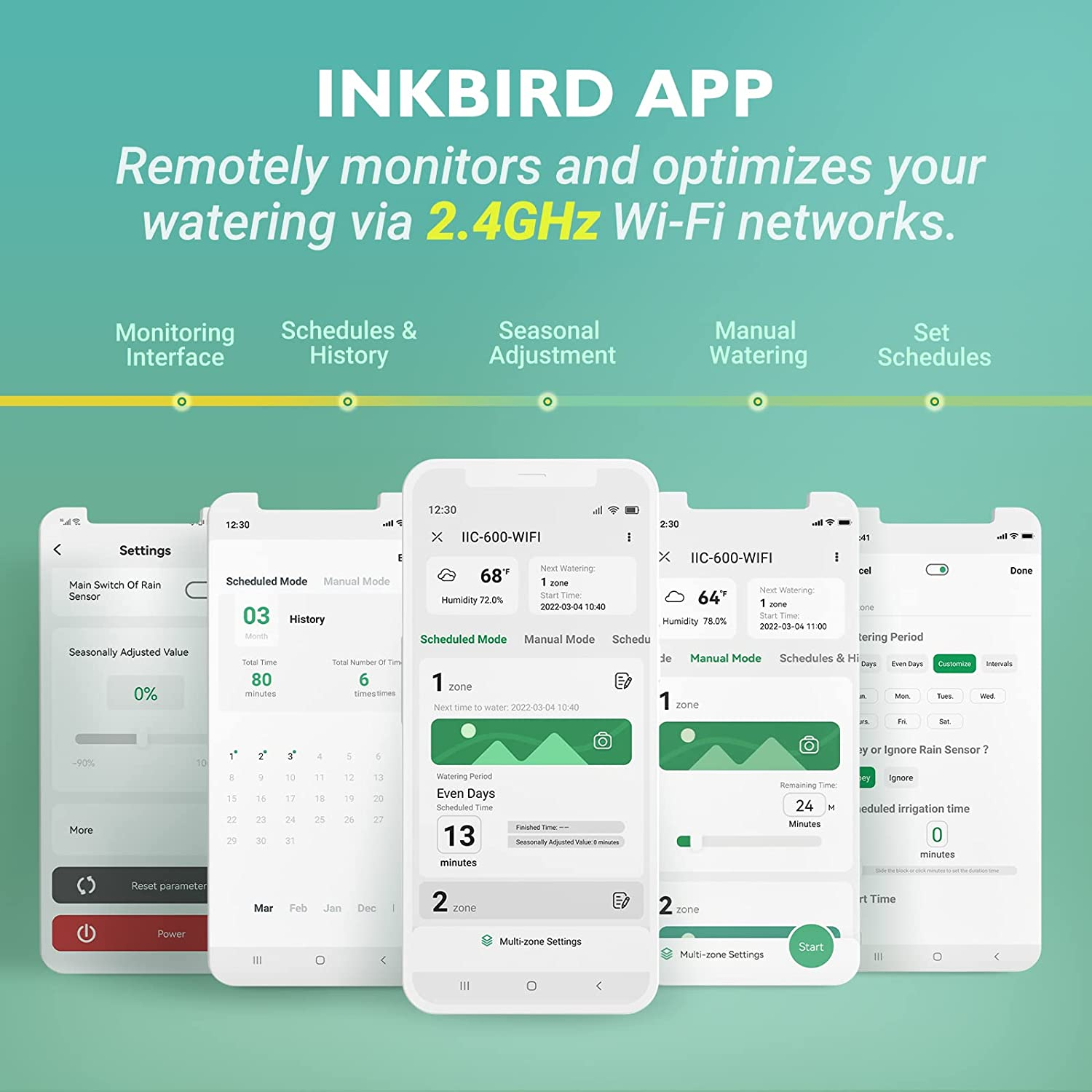 INKBIRD IIC-400-WIFI Smart Indoor Sprinkler Controller, 4 Zones, Wifi Irrigation System Controller, Free APP, Rain Skip, Automatic Watering image number 4