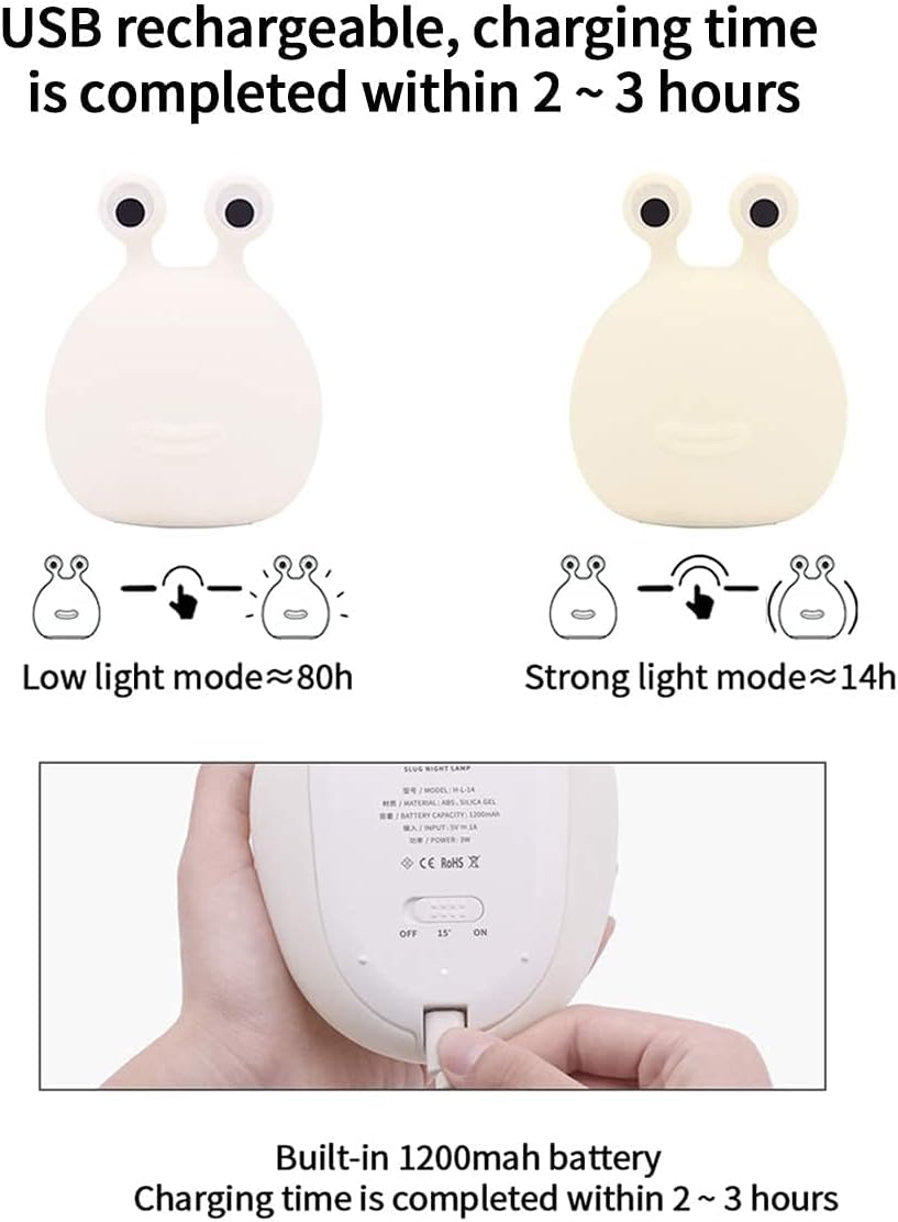 MUID Original Authentic Slug Night Light, Nursery Squishy Lamp, Silicone Light for Classroom, Cute Animal Bedside Lamp for Baby Kids Teens, Soft Light for Bedroom Breastfeeding. image number 3