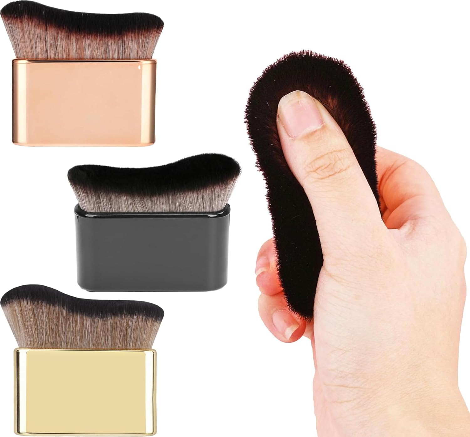 Self Tanning Brushes, 3PCS Liquid Foundation for Self Tan Brush Applicator Body Makeup Brushes for Self Tanner Body Face (Rose Pink, Gold,Black) image number 4