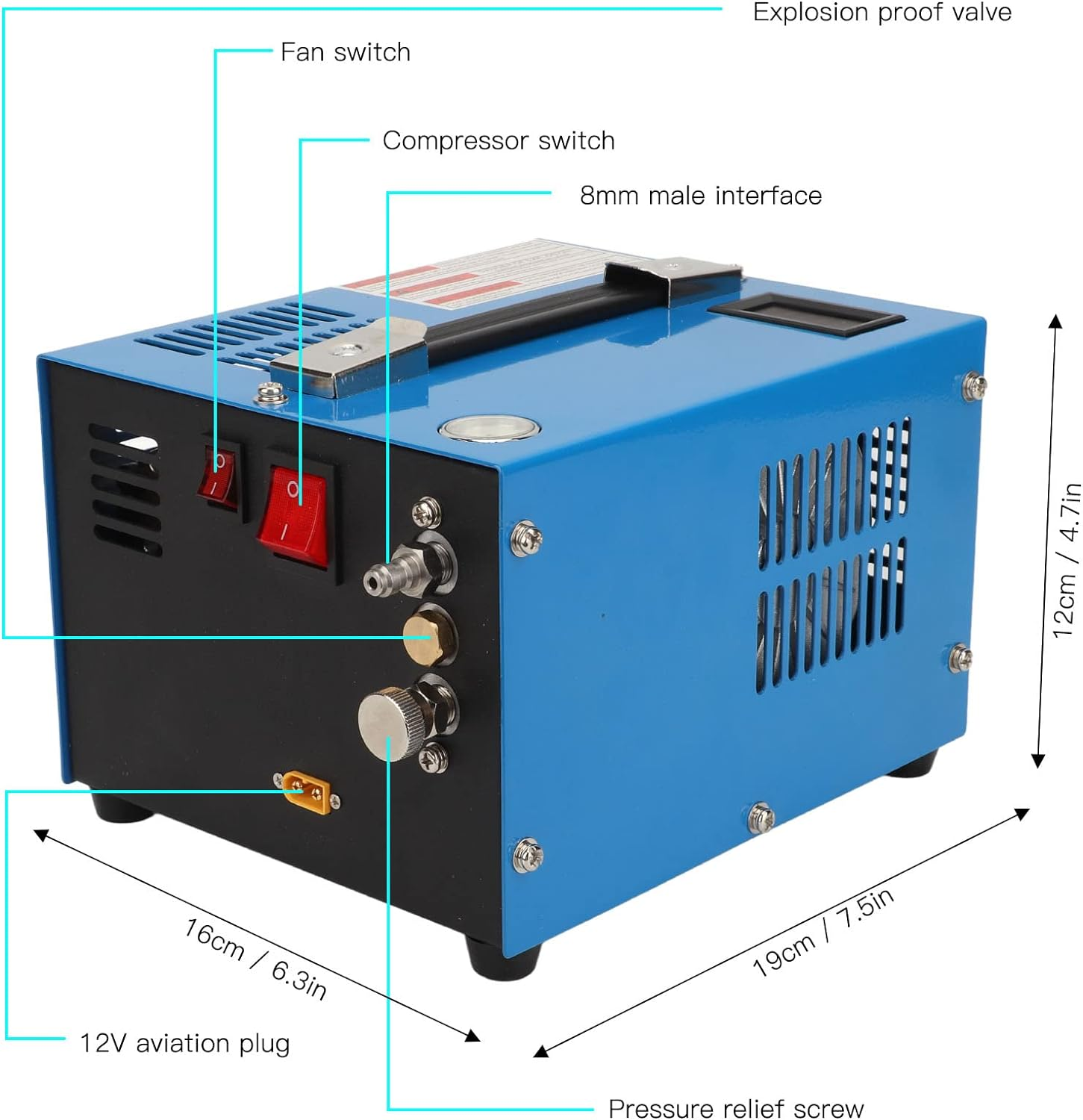 PCP Air Compressor, 4500Psi/30Mpa 300Bar 0.5L High Pressure PCP Compressor Pump Powered by Car 12V DC Portable Air Pump for Air Gun, Paintball, Tank, 300W Brushless Motor image number 5