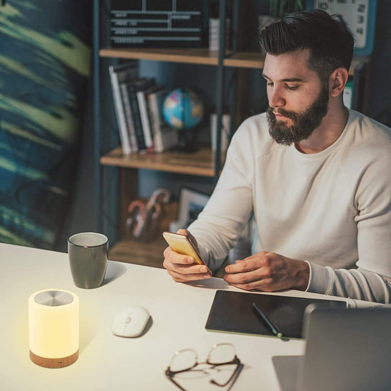 Hiving Night Light Touch Lamp for Bedrooms Living Room Portable Table Bedside Lamps with Rechargeable Internal Battery Dimmable 2800K-3100K Warm White Light & Color Changing RGB image number 1