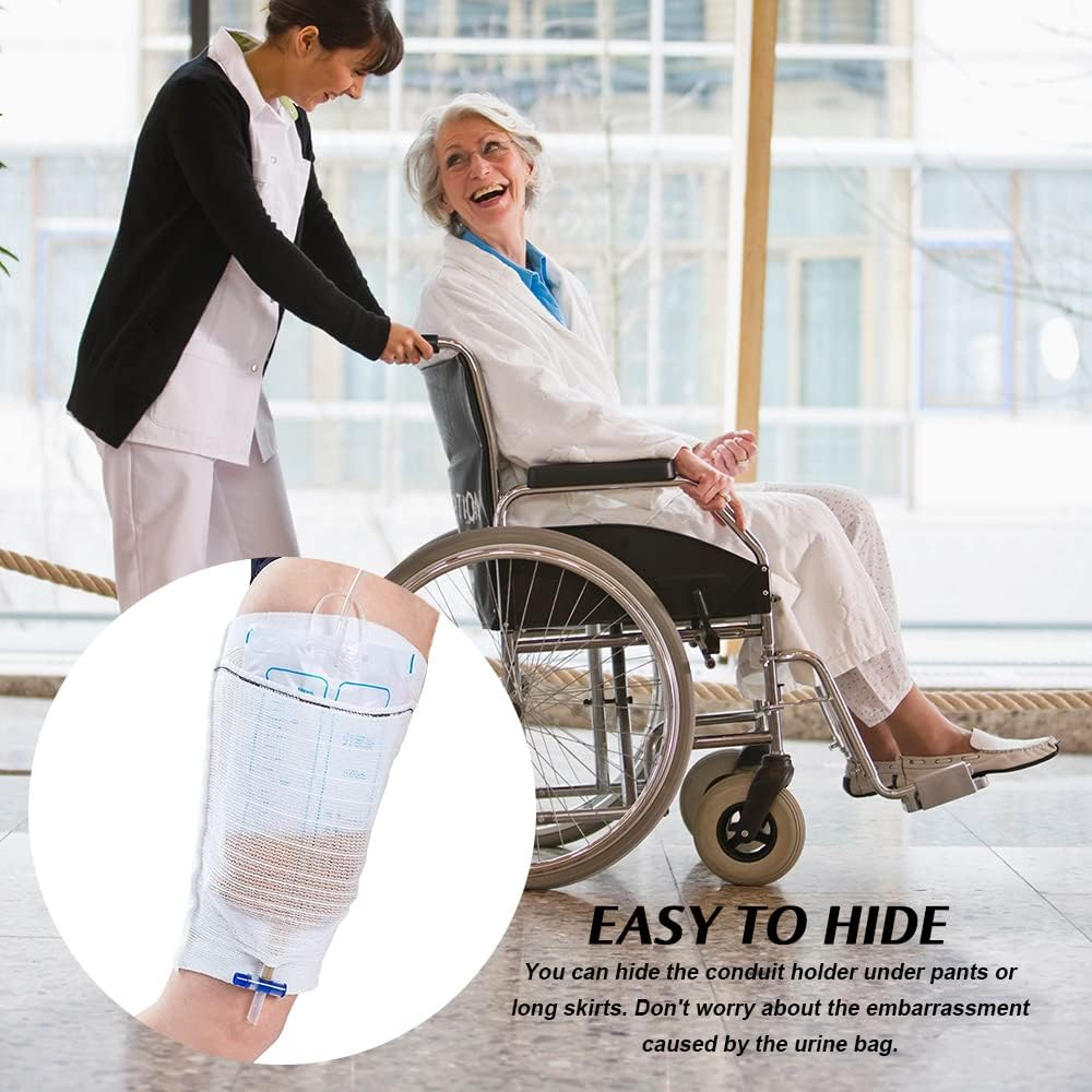 2Pcs Catheter Leg Bag Holder, Foley Leg Bag Sleeve, Fabric Catheter Sleeves Leg Bag Holder, Drainage Bags Calf Holder Strap, Elastic Catheter Sleeve for Legs (L) image number 3