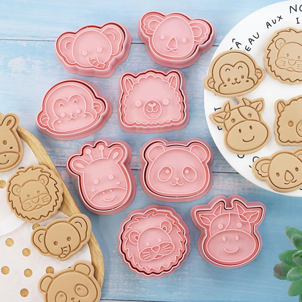 8PCS Cartoon Animal Cookie Cutters Set, Animal Plastic Cookie Stamps, Cute 3D Baking Molds for Biscuit, Fondant, Cheese, Chocolate,Diy Bakings Cake Fondant Pastry Baking Supplies