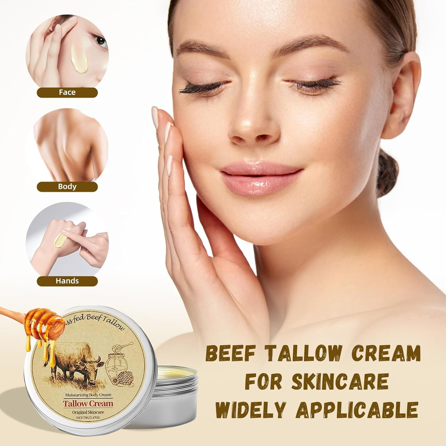 Beef Tallow for Skin, Beef Tallow and Honey Balm, Beef Tallow Face Moisturizer Hydrates and Nourishes the Skin, Whipped Tallow Honey Balm Natural Beef Tallow Lotion for Body Skin Care(Yellow-2.470Z) image number 6