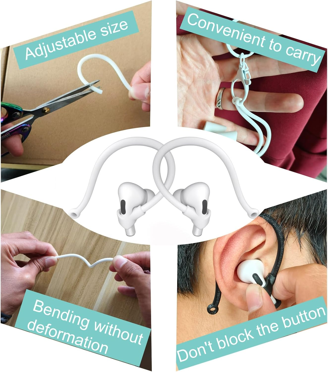 Adjustable Ear Hooks Compatible with Airpods 4, 3, 1, 2 and Pro & All In-Ear Headphones with Stems - 2 Pairs Secure & Comfortable Prevent Falls Ear Holders for Headphones - Easy to Install (White) image number 1