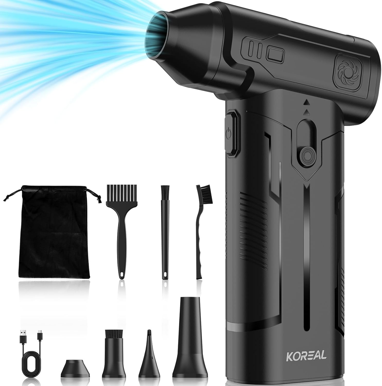 Compressed Air Duster, Koreal 130000RPM Multi-Gear Adjustable Electric Air Duster, Replaces Compressed Air Cans, Rechargeable Cordless Air Blower for Home Outdoor Computer Keyboard Car image number 1