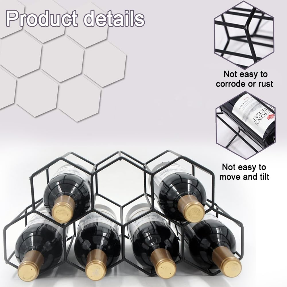 6-Bottle Wine Rack, Free Standing Metal Wine Holder, 3-Tier Countertop Wine Storage Organizer for Kitchen, Cabinet, Bar or Cellar, Vintage Copper Finish image number 6