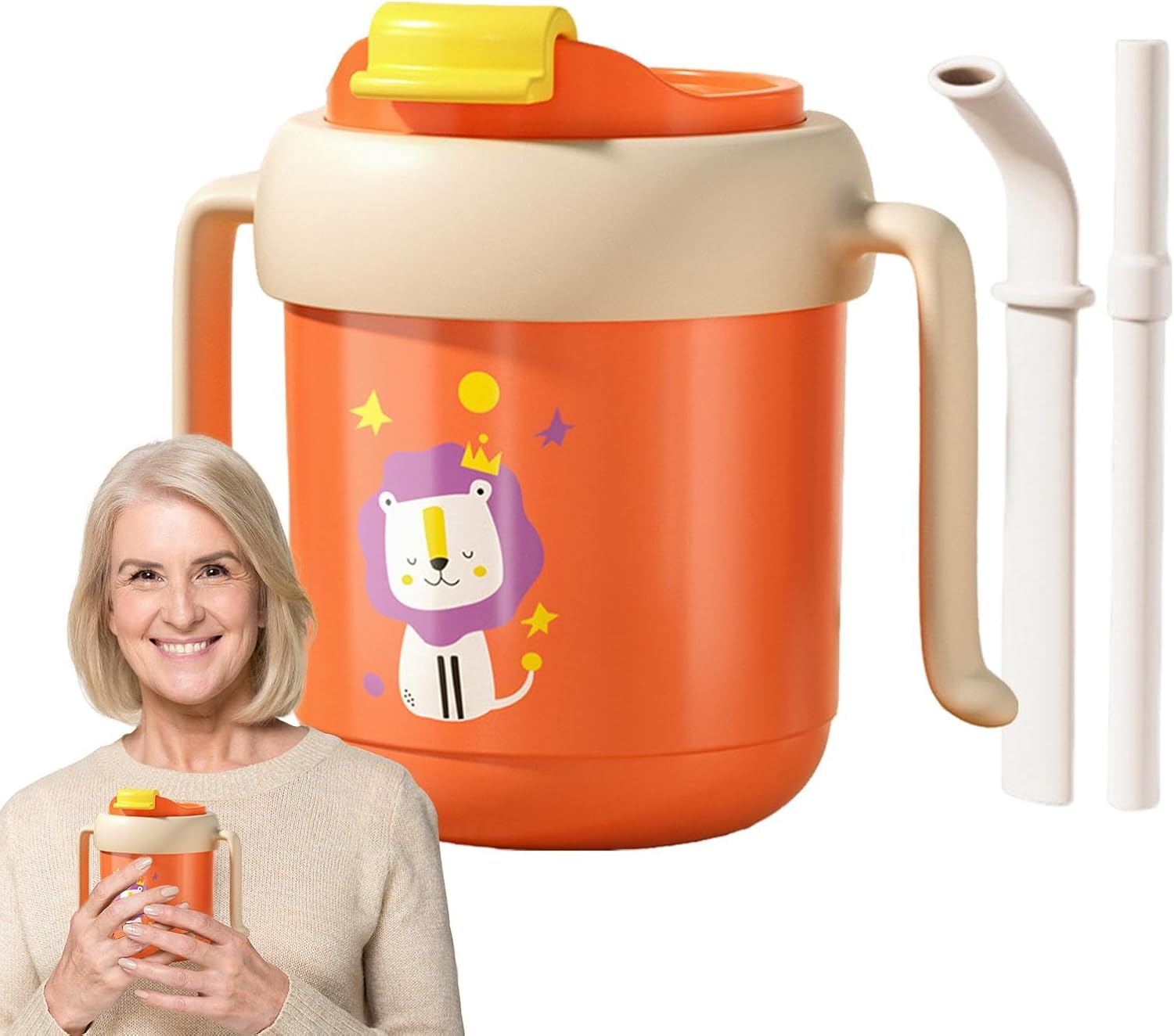 No Spill Cups for the Elderly, Water Bottle for Elderly, 300 Ml Drinking Cup for Elderly, Leak-Proof Cup with Handles, Senior Care Cup for Patients In