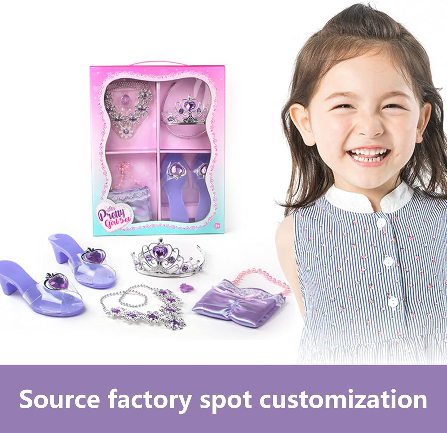 Toddler Princess Dress up Set,Princess Jewelry Boutique Dress up and Shoe Crowns - Tiara Crown Earrings Necklaces Role Play Shoes Set Jmedic - Blue image number 4