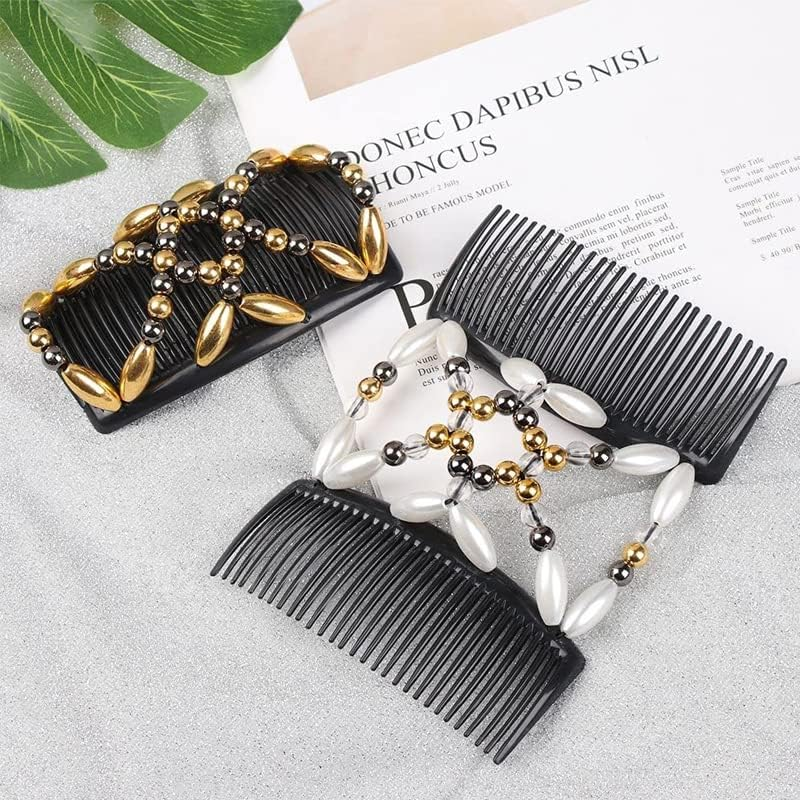 Stretch Combs Magic Hair Clips，Beaded Stretchy Easy Magic Hair Comb Elastic Double Hair Clip Hair Accessories，Perfect French Twist Holder