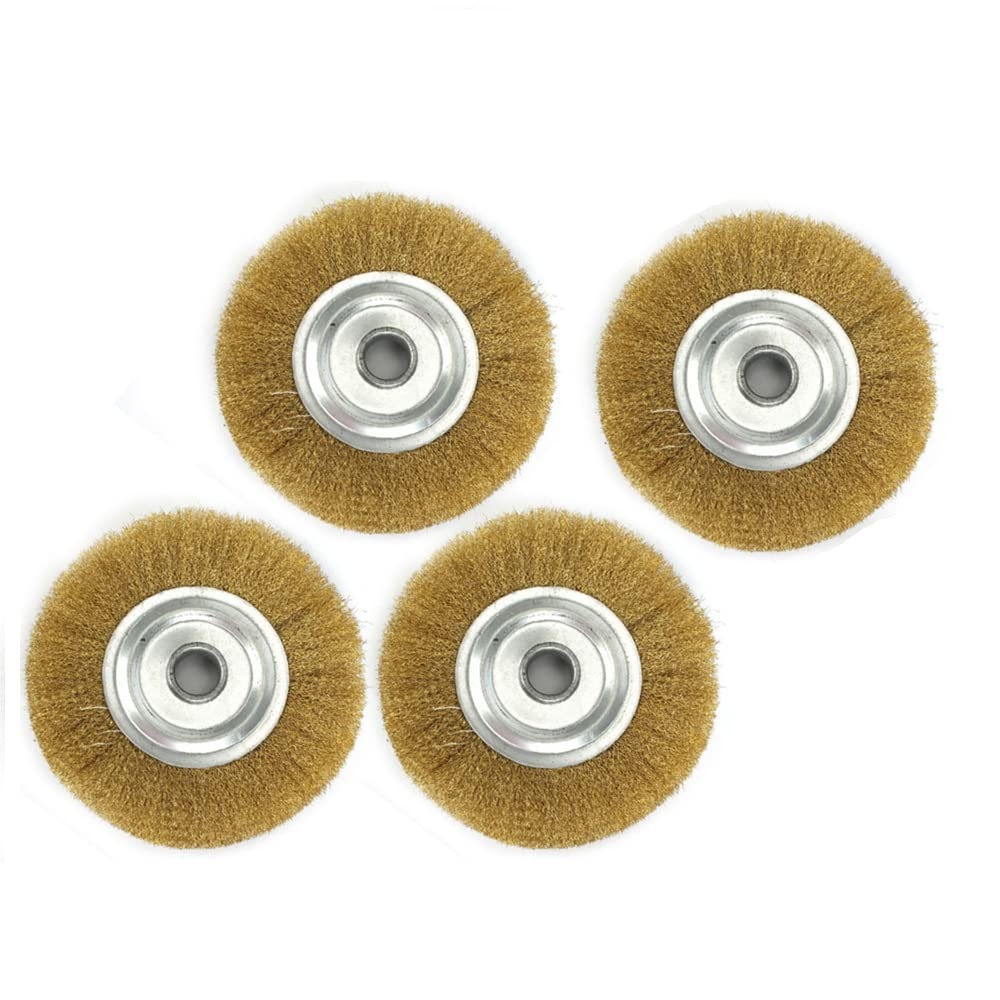 4 Pack Brass Steel Wheel Wire Brush, 100Mm Rotary Cleaning Wire Brush for Drill, Polishing Tool for Removal of Rust/Corrosion/Paint image number 2