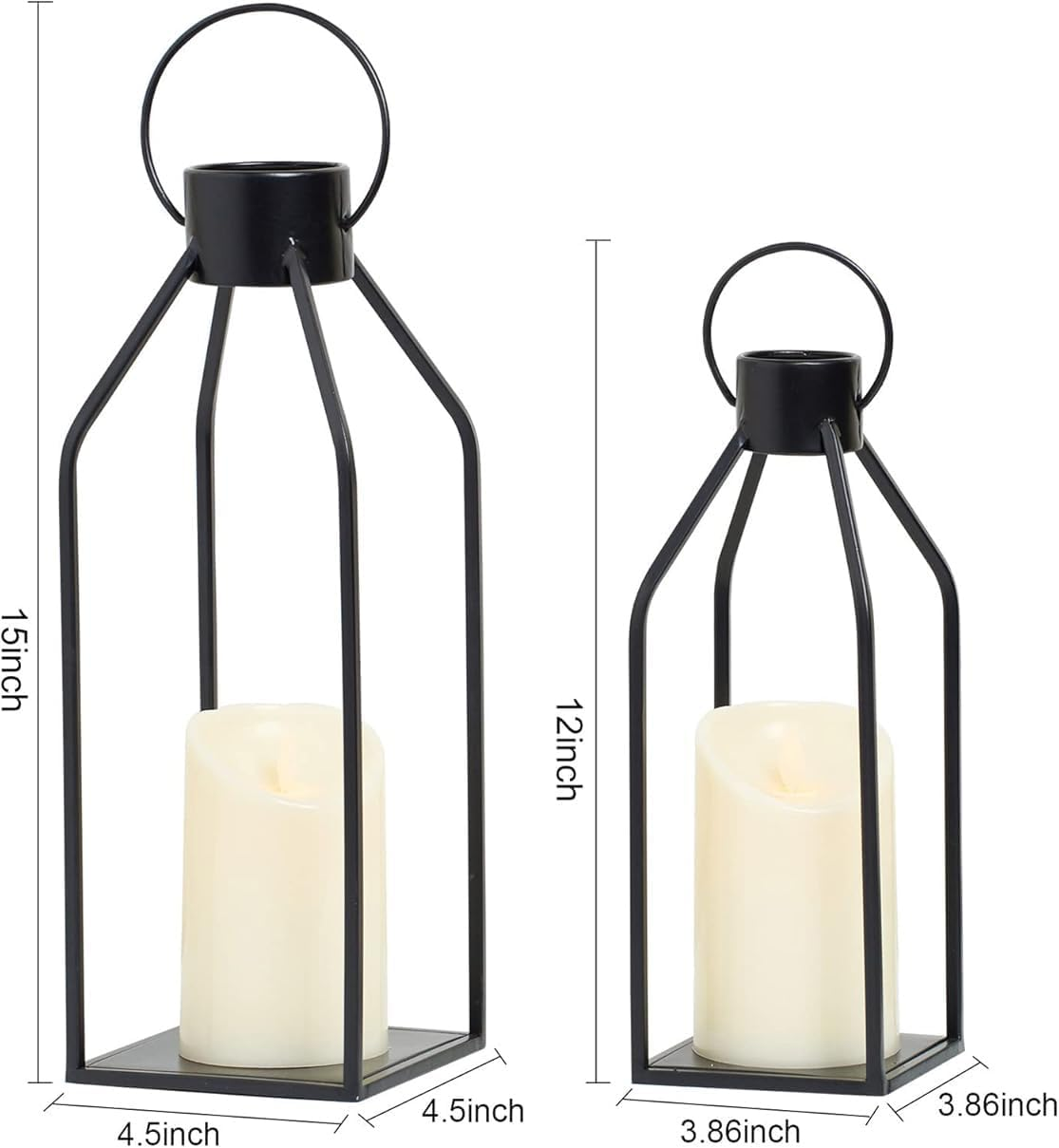 Modern Farmhouse Lantern Decor,2 Pack Black Metal Candle Lantern Front Porch Decor for Home Decor, Living Room, Fireplace, No Glass for Indoor Outdoor Decorations (Excluding Candles) (Black) image number 5