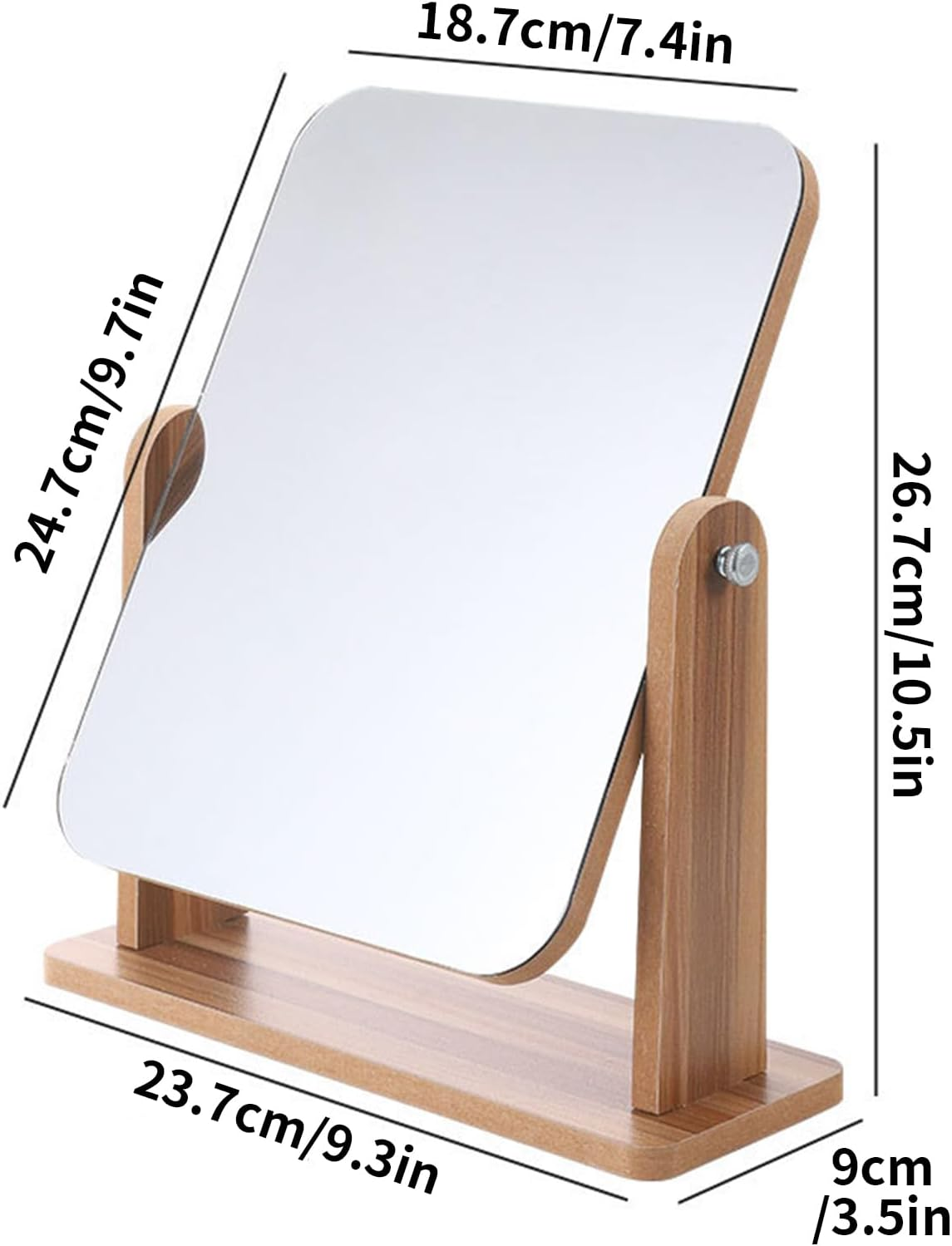 Tavvke Cosmetic Mirror with Wooden Stand, 360&deg; Rotating Single-Sided Desk Mirror, Portable Removable Tabletop Vanity Glass for Makeup, Shaving, Office, Bathroom, and Bedroom (Large) image number 4