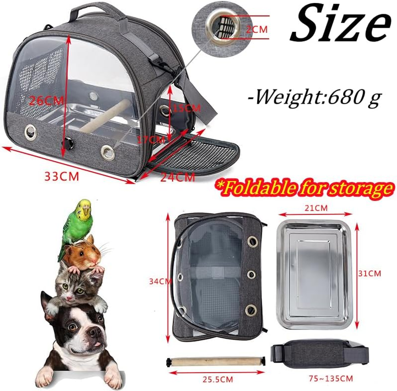 Backpack for Birds with Wooden Stick, Bird Carry Bag with Standing Bar and Stainless Steel Tray, Lightweight Backpack for Parrot, with Stainless Steel Tray and Standing Pole, for Parrots, Parakeets