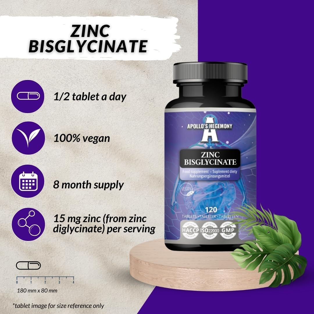 Zinc Bisglycinate 15 Mg per Portion - 120 Vegan Tablets - 240 Portion per Package - Zinc Chelate Supplement to Support Immunity and Skin Health - by Apollo'S Hegemony image number 4