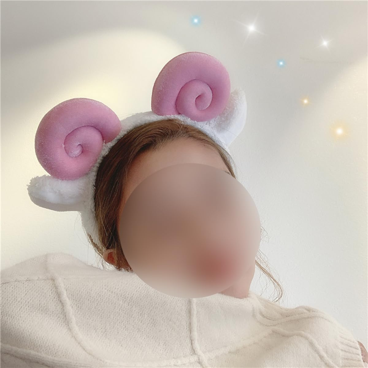 Gorise 2 Pcs Sheep Headband Goat Horn Headband Plush Animal Ears Hair Band Cartoon Animal Headwear for Adults image number 2
