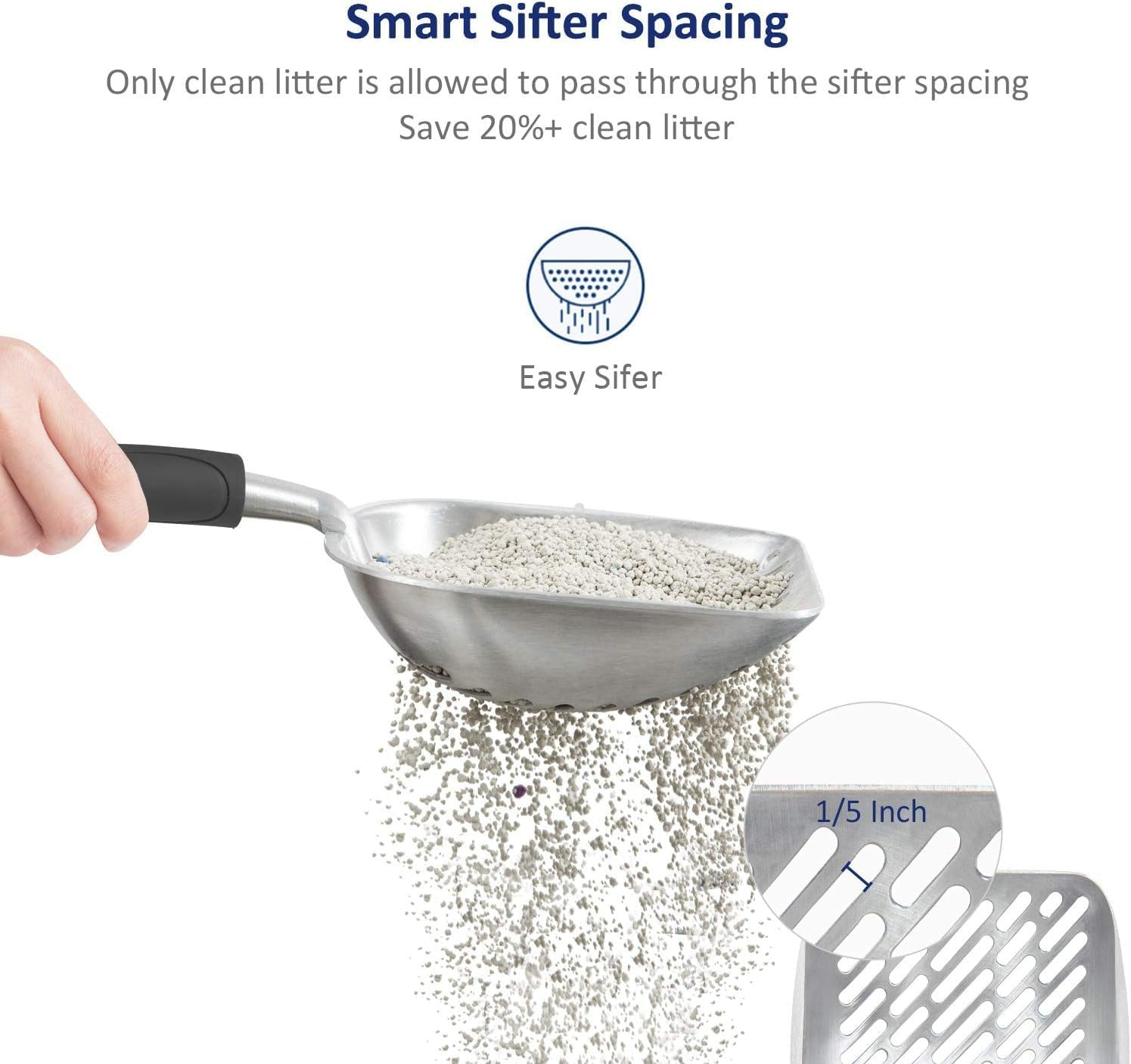 Cat Litter Scoop, Aluminum Alloy Sifter, Kitty Metal Scooper, Deep Shovel, Long Handle, Poop Sifting, Kitten Pooper Lifter, for Litter Box, Irregularly Aluminum image number 1