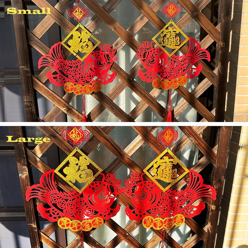 2PCS 11Inch Palace Lantern Tassel Red Fish Chinese New Year Decorations for Party Wedding Supplies Spring Festival Mid-Autumn Moon Ornaments Gilt Lanterns, S image number 3