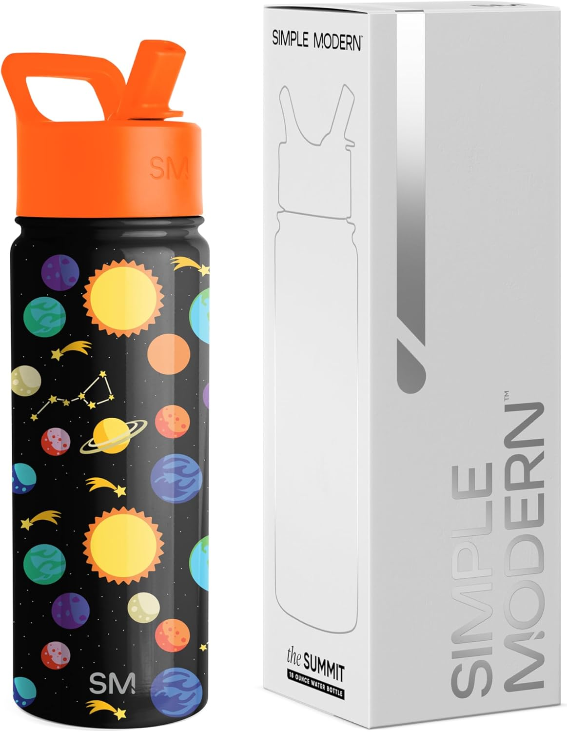 Simple Modern 18Oz Summit Kids Water Bottles with Straw Lid Sippy Cup - Dishwasher Safe Vacuum Insulated Tumbler Double Wall Travel Mug 18/8 Stainless Steel Flask - Pattern: Solar System image number 5
