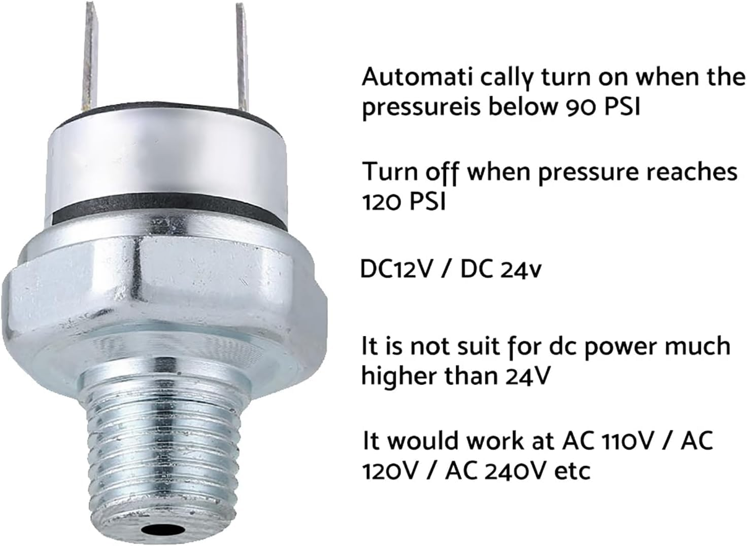 Air Compressor Pressure Switch 90-120 PSI Pressure Switch 1/8" NPT 1/4" NPT Pressure Switch for Air Compressor (1/4" NPT) - 1/8" Npt image number 2