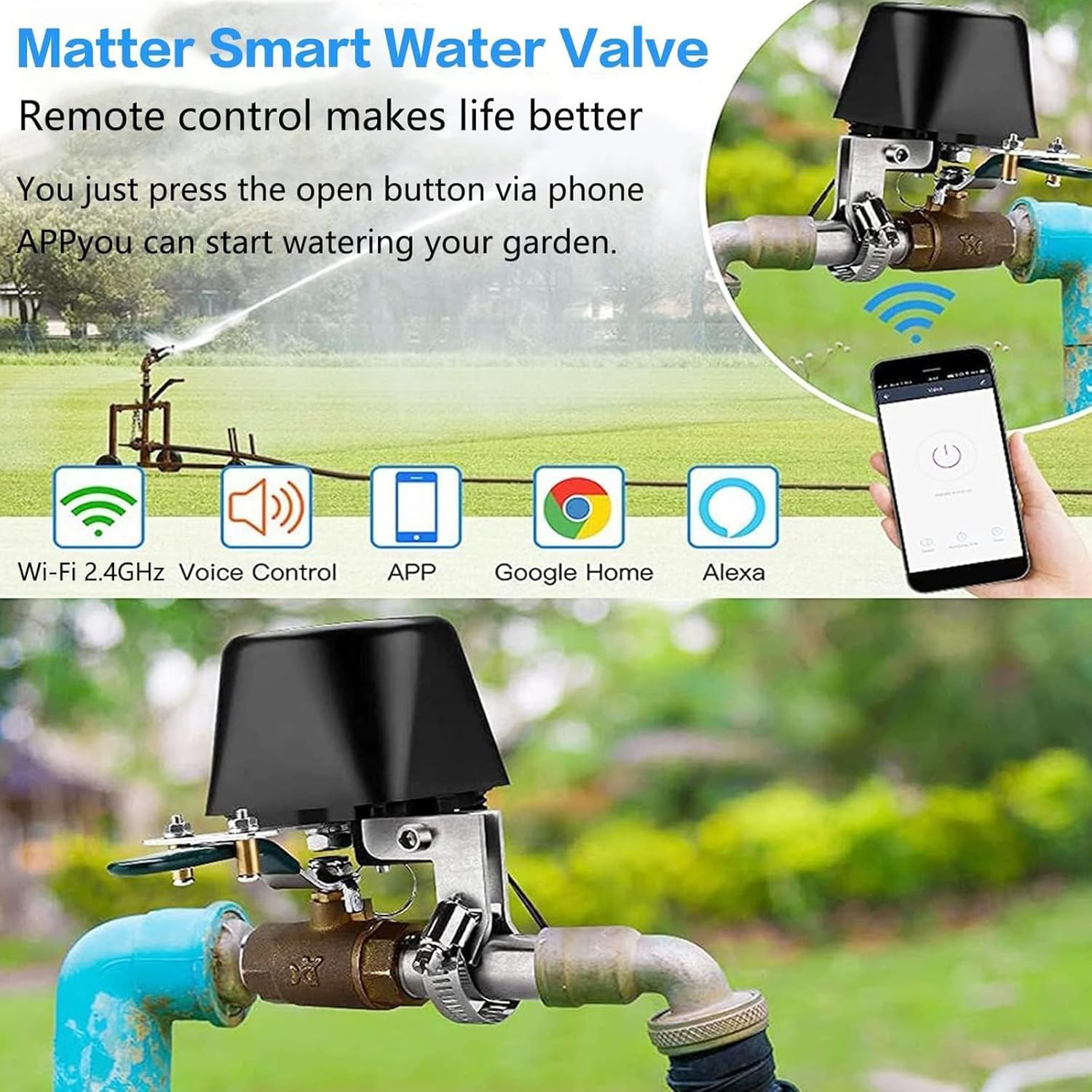Jinvoo Matter Smart Water Valve, Matter Valve, Electric Smart Valve, Automatic Ball Valve Watering Timer, Sprinkler Controller, for Applee Home, Alexa, Google Home, Smartthingss, Requires Matter Hub - Matter Valve image number 3