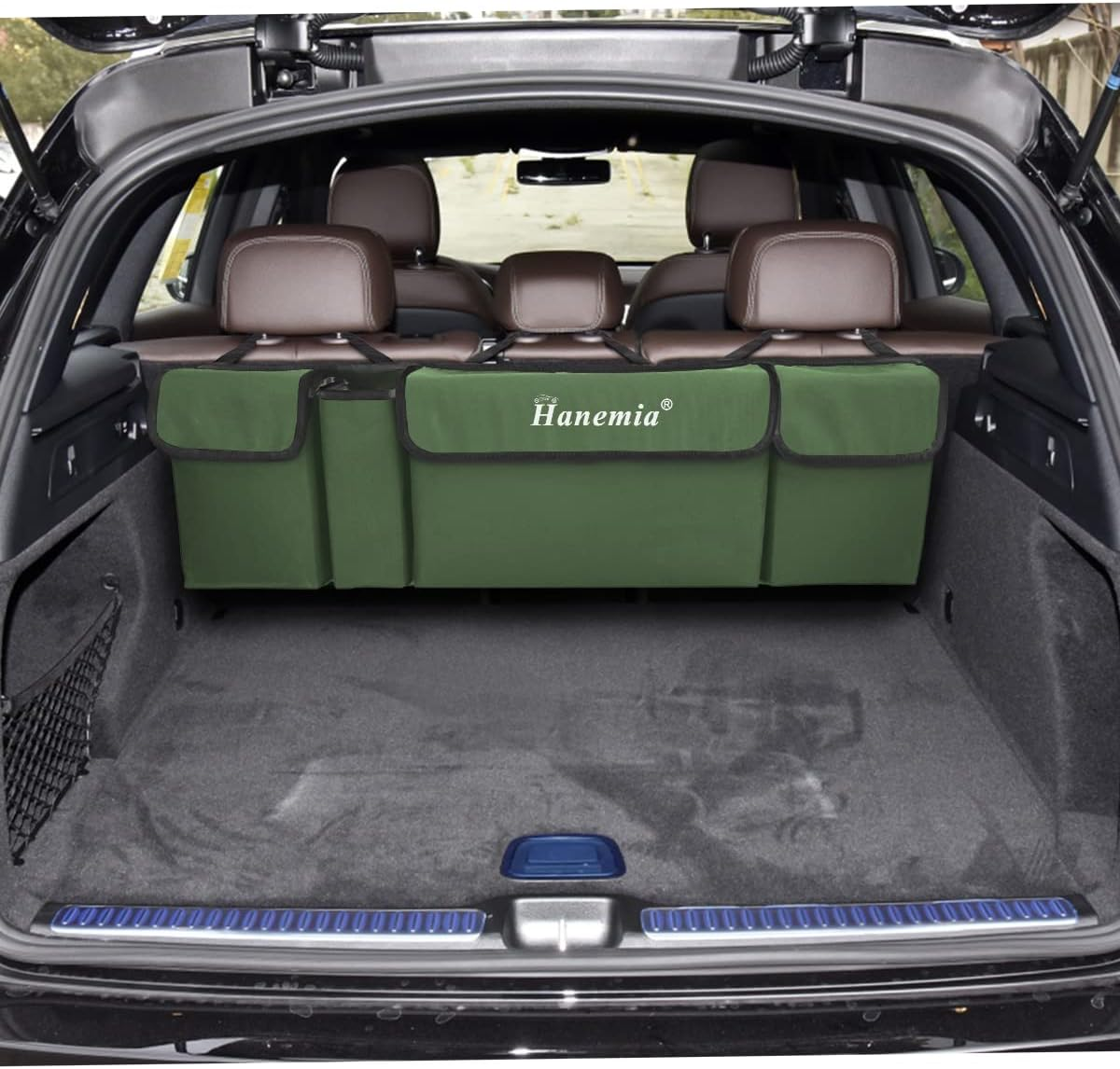 Car Trunk Organizer and Storage, Backseat Hanging Organizer for SUV, Truck, MPV, Waterproof, Collapsible Cargo Storage Bag with 4 Pockets, Car Accessories for Men and Women (Army Green) - Beige image number 7