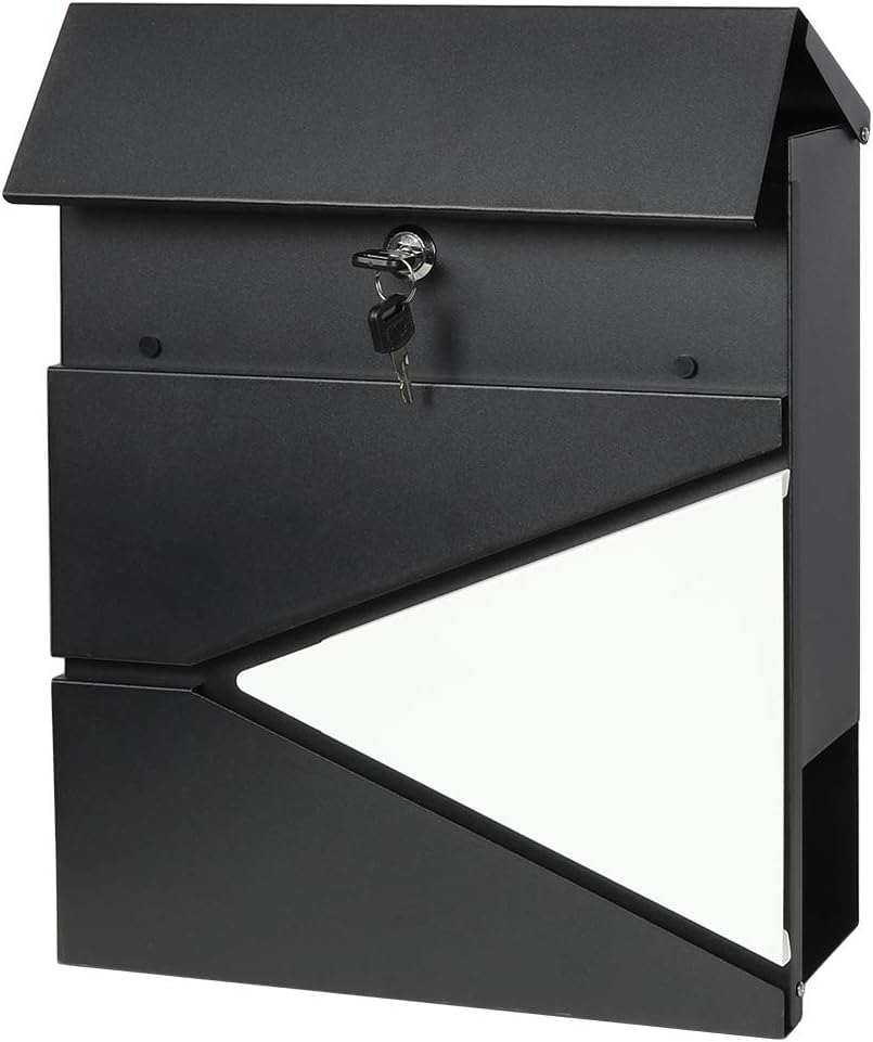 Lockable Mailboxes with Keys,Outdoor Wall Mounted Mail Box with Large Capacity,14 3/10" X 4 1/10" X 13",White - Black006 image number 4