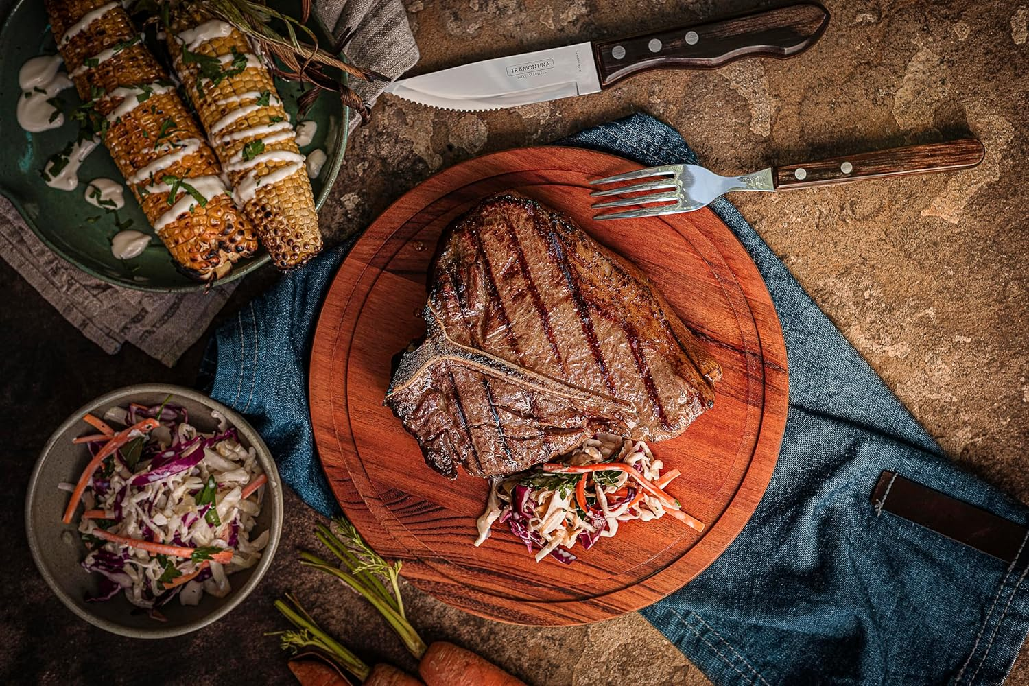 Tramontina Jumbo Steak Knife Set, Stainless Steel, Dishwasher Safe, Real Wood Handles, FSC, (4 Pieces, Brown), 25.5 image number 2