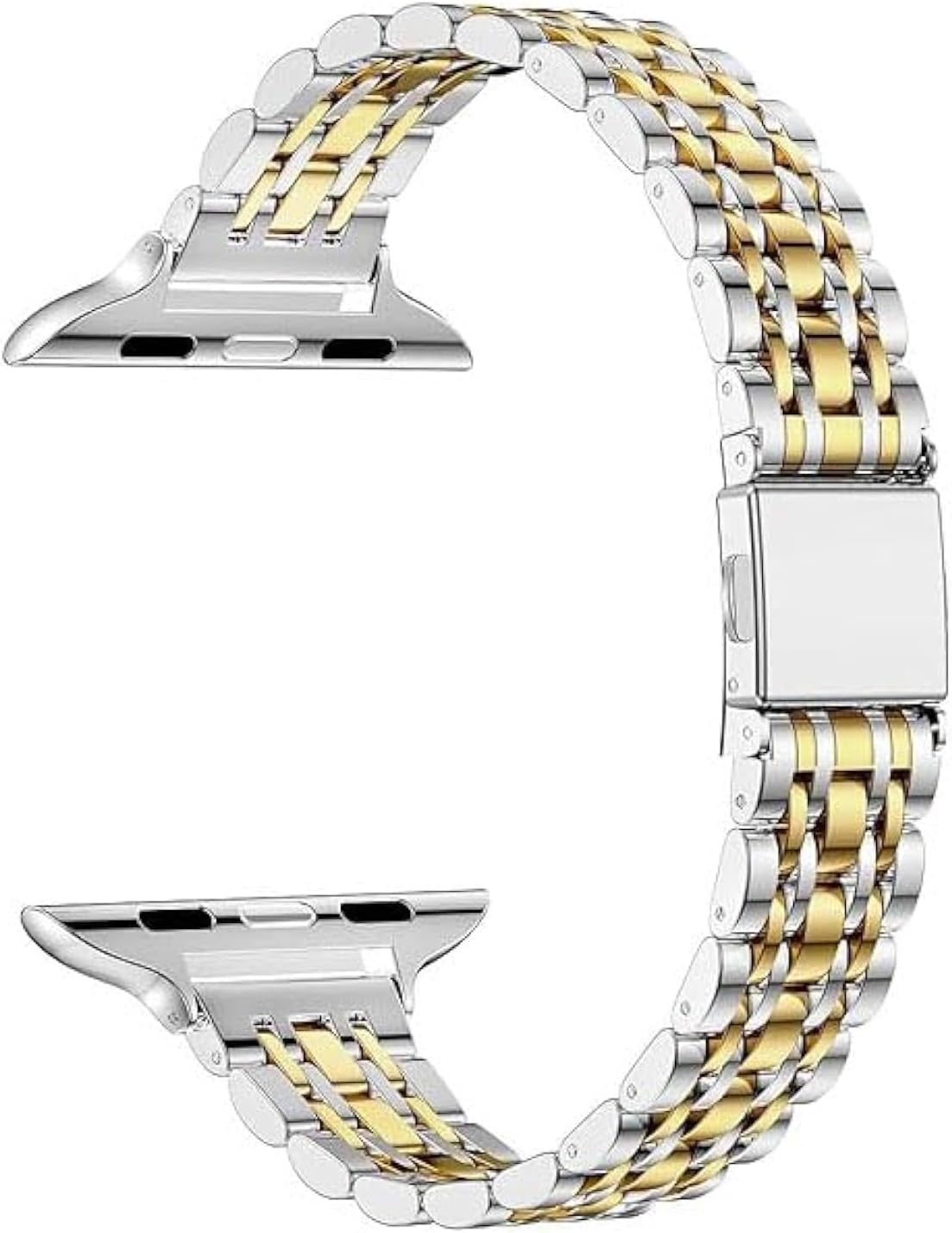 Maktech Stainless Steel Wristband,Women Slim Seven-Pieces Links 14Mm Metal Bracelet Band for Apple Watch Series 11/10/9/8/7,SE 3/2/1 [2025] (42Mm/41/40Mm,Silver/Gold)