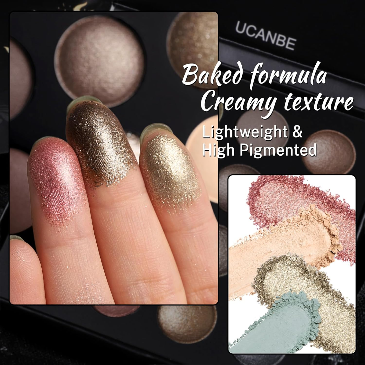 UCANBE Baked Eyeshadow Makeup Palette with Hidden Gems, 16 Colors Nude Eye Shadow with Matte Glitter Metallic Shimmer, Highly Pigmented Long Lasting Make up Pallet image number 3