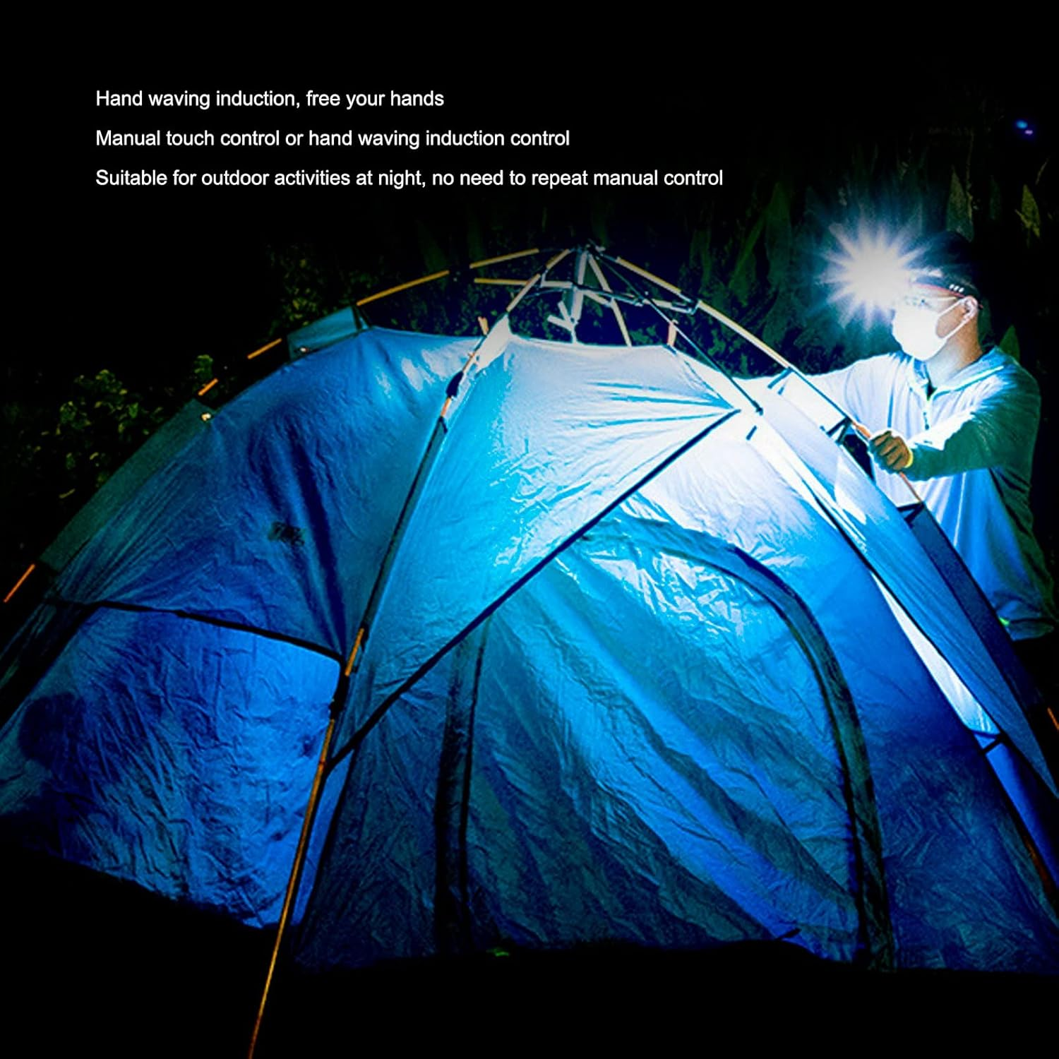 LED Sensor Headlamp Three Color Light Source Rechargeable Outdoor Strong Light Headlamp Running Camping ABS Headlamp White Warm Red Light image number 3