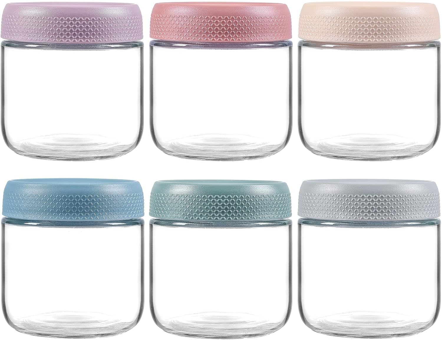 IGGUCEA 6-Pack 10 Oz Overnight Oats Containers with Lids, Glass Jars with Airtight Lids, Wide Mouth Mason Salad Jars, Glass Food Storage Containers for Snacks Yogurt Spice Sugar (Multicolor-10Oz)