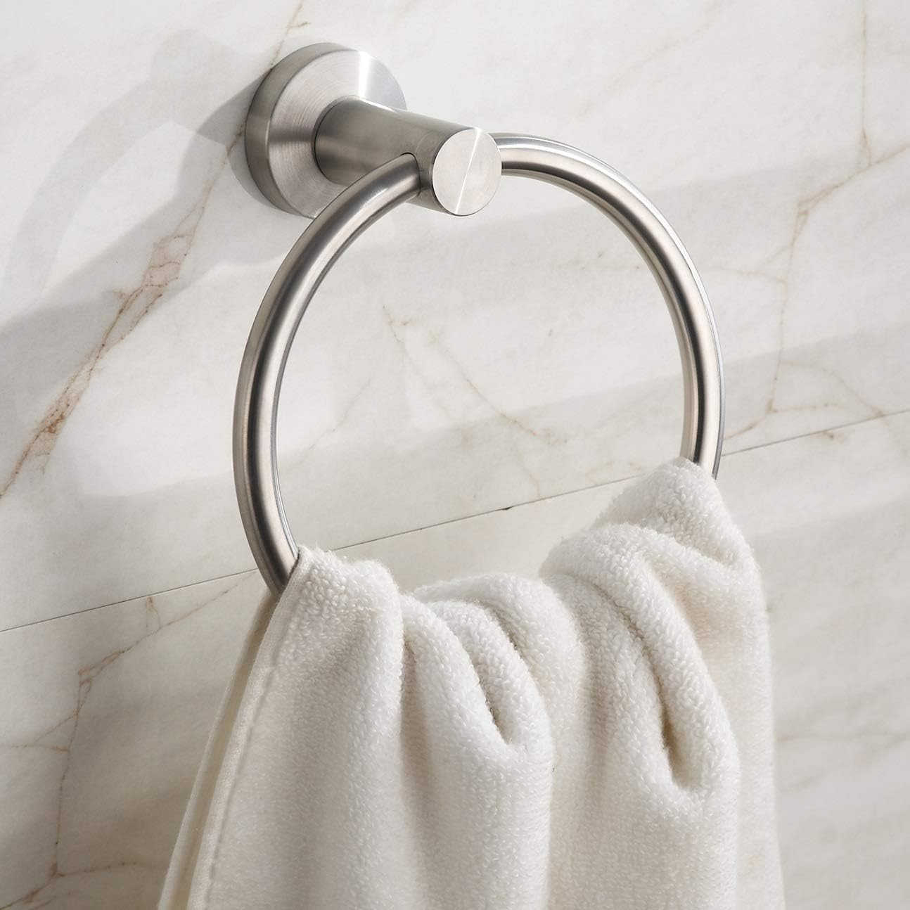 Towel Ring Brushed Nickel, Bath Hand Towel Ring Stainless Steel Adhesive No Drill Hanging round Towel Holder for Bathroom - Brushed Gold image number 4