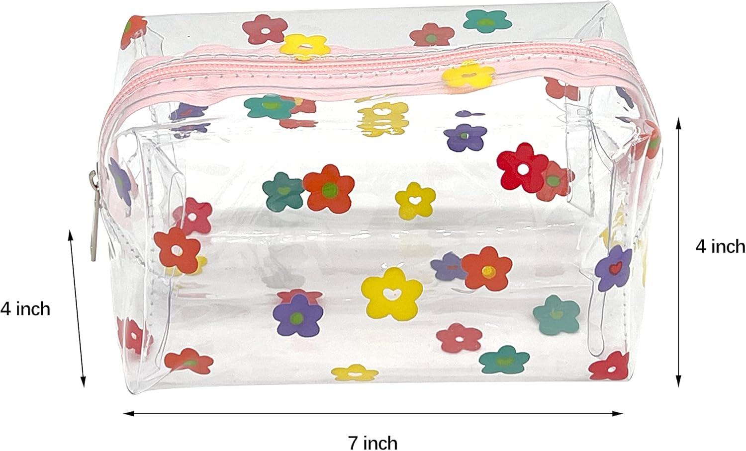 ZMZZ Cute Makeup Bag, Transparent Portable Makeup Bag, Waterproof Toiletries Storage Bag, Large Capacity Pen Bag, Colorful Flowers, Cute and Transparent Makeup Bag, Large Capacity Pencil Case - Colorful Flowers image number 5