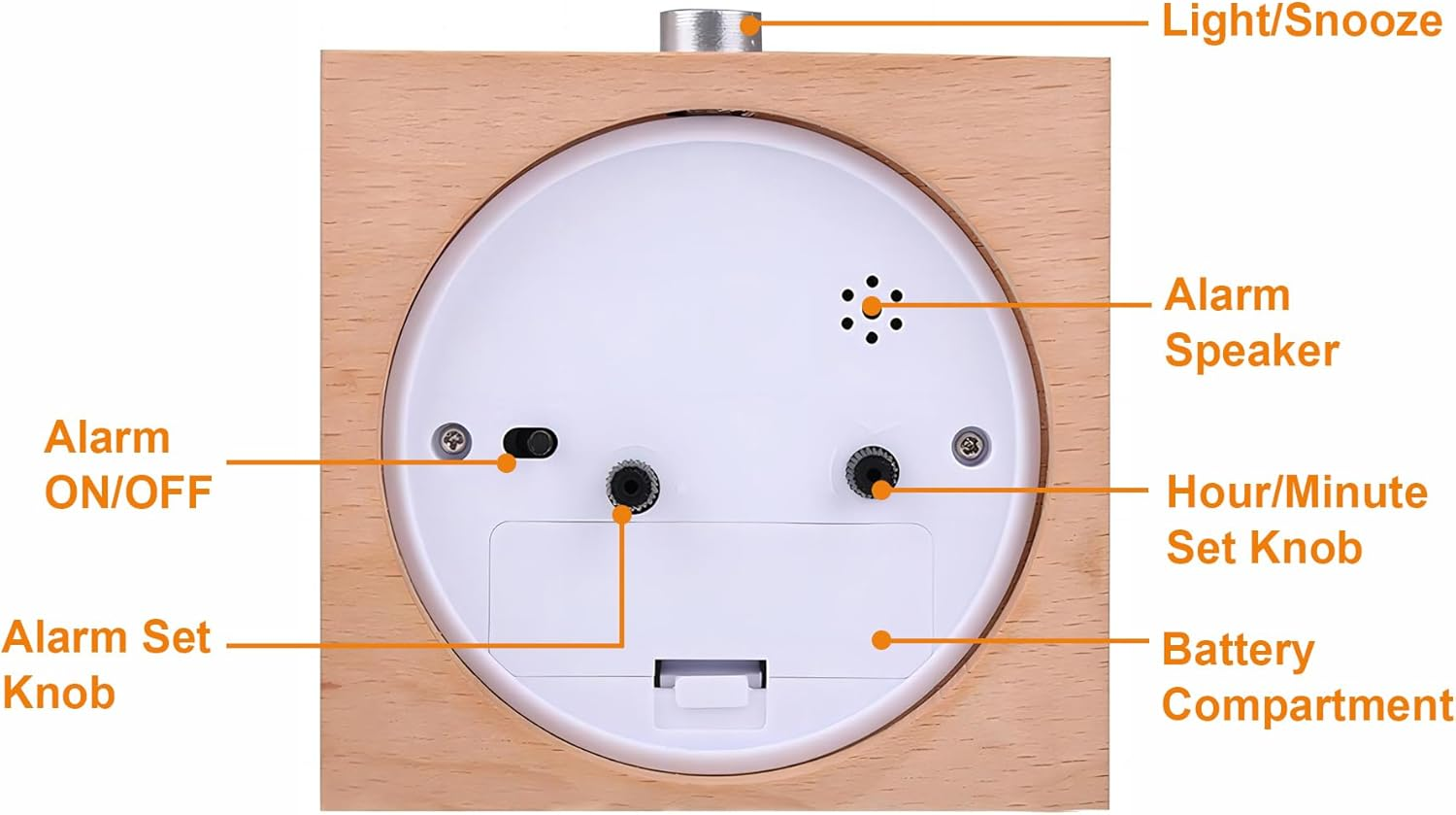 Lancoon Wooden Alarm Clock Silent Clock with Wood Body Night Light Snooze Battery Operated for Heavy Sleepers Tabletop Bedroom Bedside Yellow - Brown image number 4