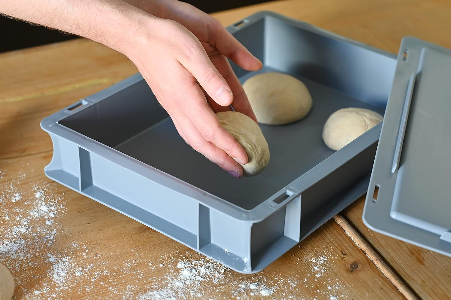 TOMASETTI Pizza Ball Box without Lid - Dimensions: 30 X 40 X 8 Cm - Dough Tray for Pizza and More - Stackable Fermentation Box for Sourdough image number 2