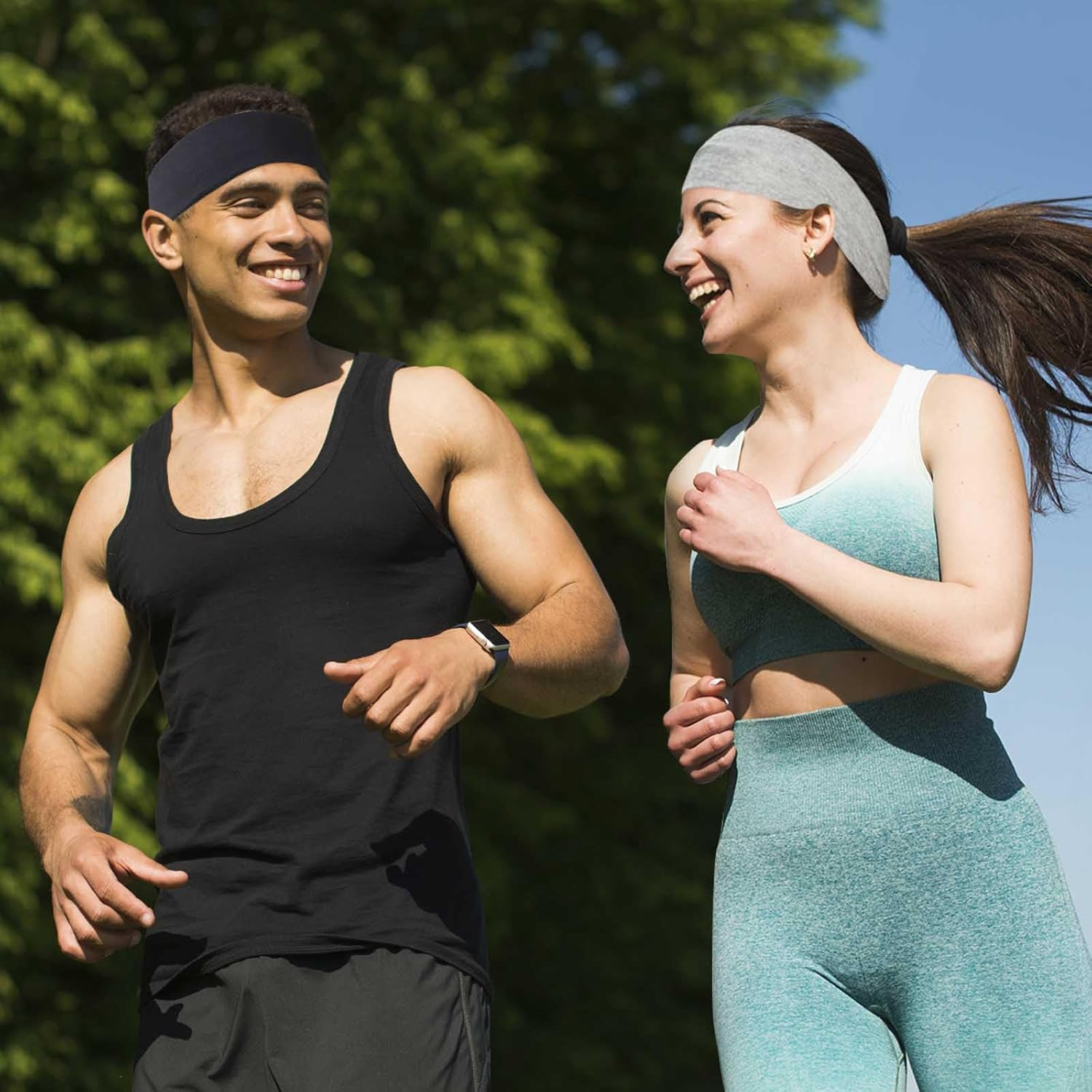 Blooms Women'S Sports Headband Cotton Pack of 5 Elastic Headband Women Thin Non-Slip Hair Bands Men Wide Black White Grey Headbands Yoga Fitness Running Exercise Gym image number 1