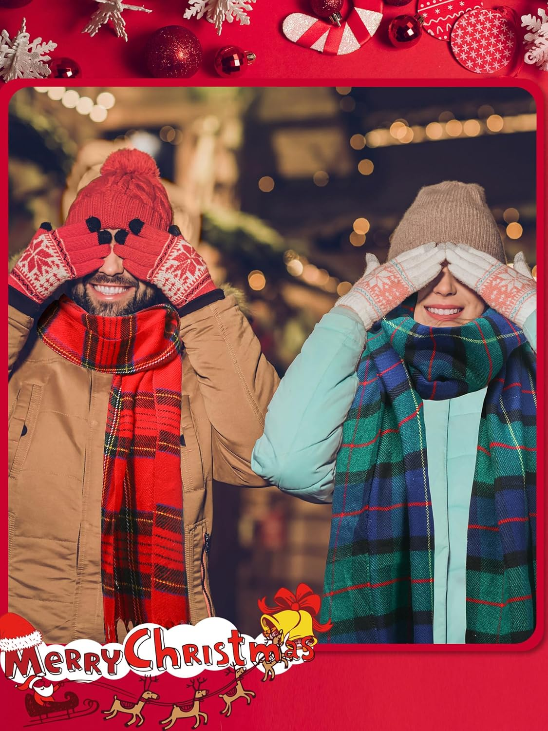 8 Pcs Christmas Checked Scarf Long Winter Soft Scarf Warm Scottish Tartan Plaid Bulk Classic Buffalo Plaid Shawls Wraps for Women Men Gift image number 2