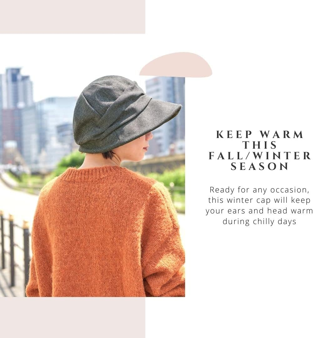 CHARM Womens Newsboy Winter Hat - Organic Cotton Bonnet Visor Casquette Chemo Cap - Black image number 2