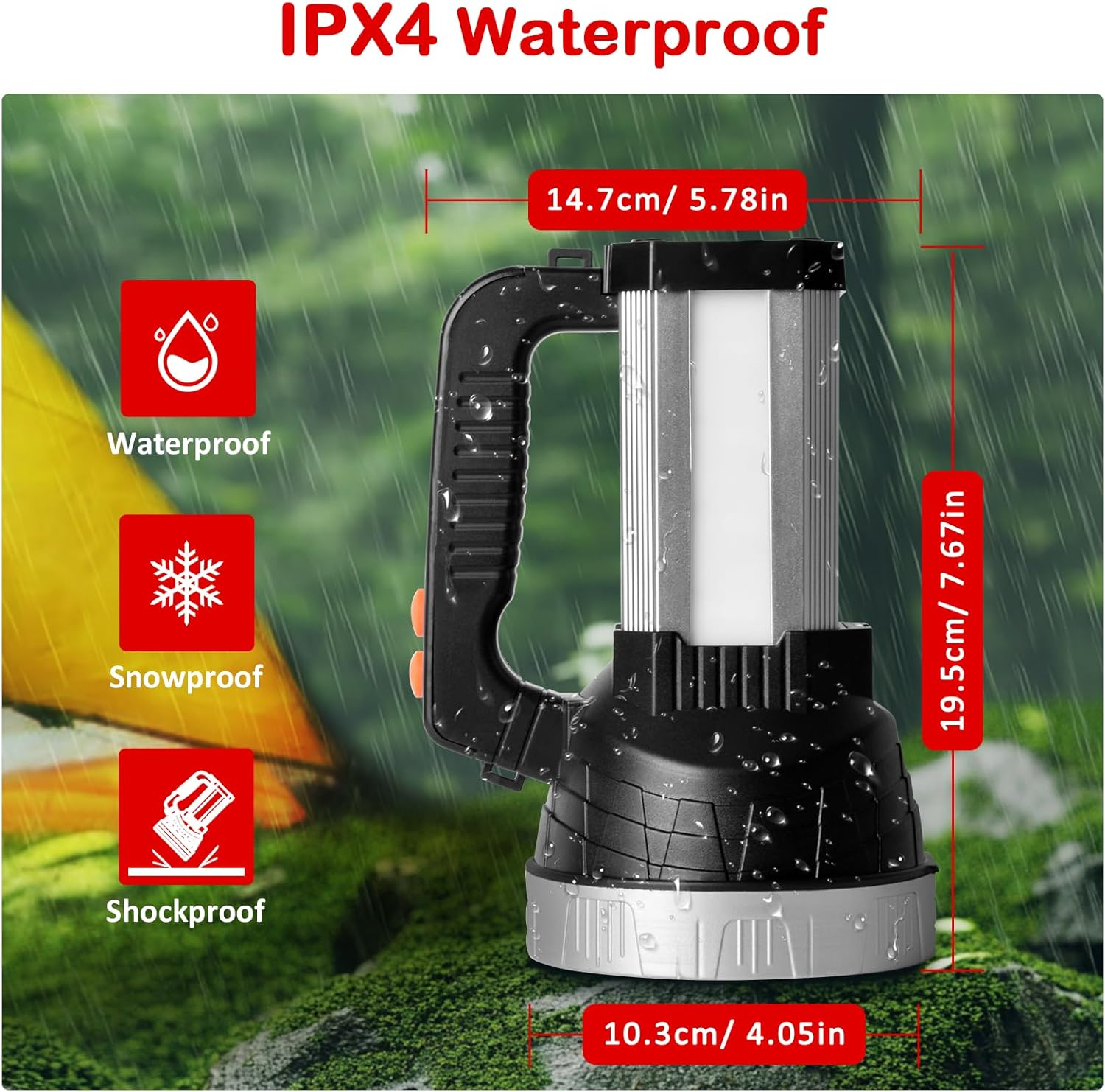 Masmejor Handheld Headlight Battery LED Rechargeable LED Torch Extremely Bright 1500LM Outdoor Hand Lamp & Hand Spotlight 4800 Mah, 5 Light Modes, Super Portable Camping Lamp for Camping, Hiking image number 1