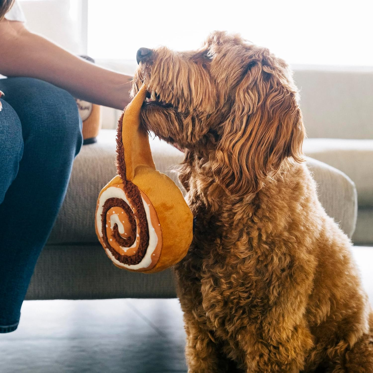 P.L.A.Y. Cute Plush Dog Toys - Coffee Shop Food Themed Durable Squeaker Chew Toy, Great for Puppies & Small, Medium, Large Dog Breeds - Machine Washable, Recycled Materials (Pup Cup Cafe Cinna-Bone) image number 3