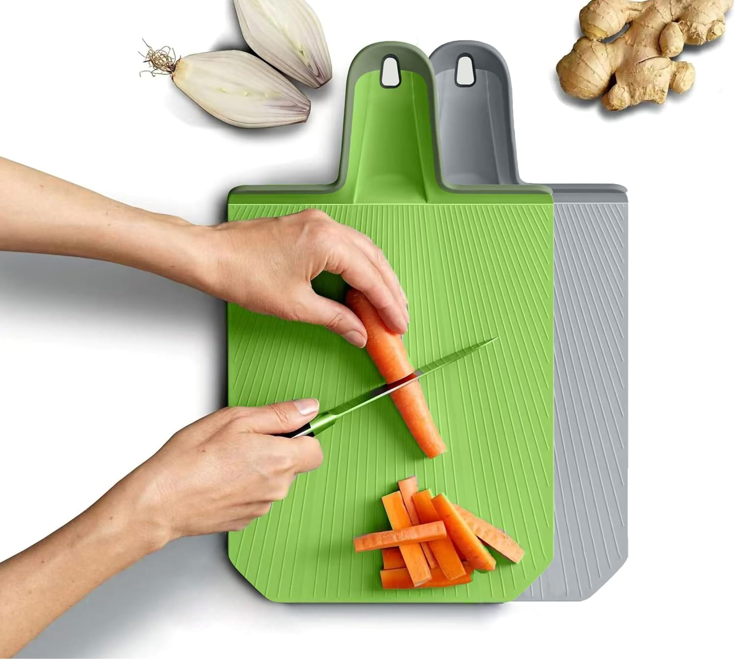 Folding Cutting Board(Green+Gray), Non-Slip Design, Portable, Lightweight, Easy to Clean, Folding, Use to Cut Fruits, Salad, Cakes. Non Slip Surface, Dishwasher Safe (Green+Gray) image number 3