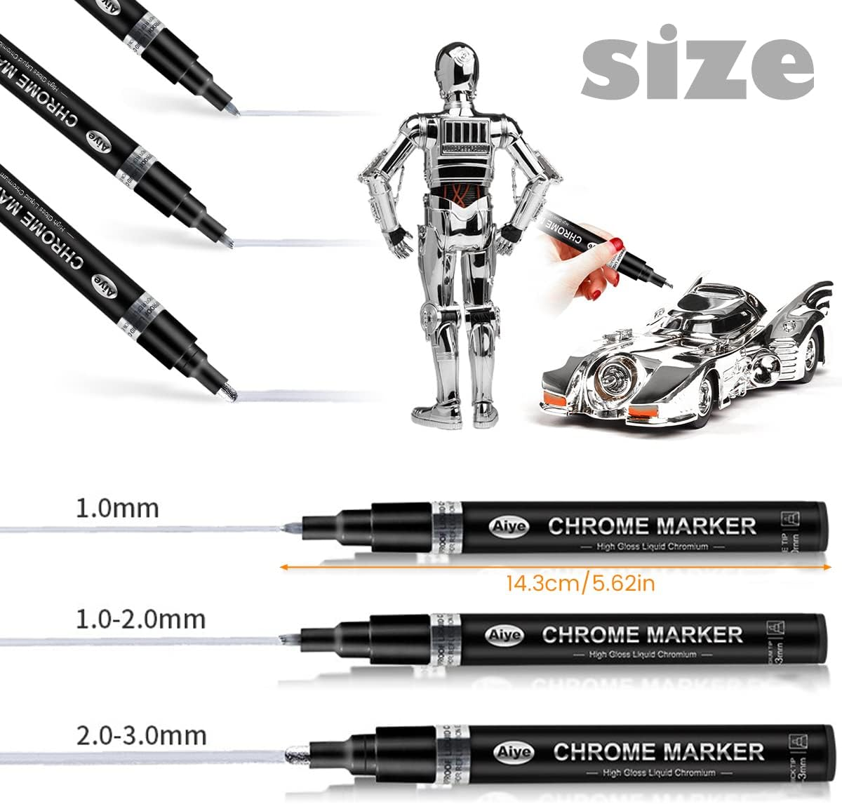 Claumeng 3PCS Liquid Chrome Marker Mirror Paint Pen Set Metallic Marking Markers DIY Art Craft Highlight for Metal Rock Wood Fabric Glass Canvas Width 1Mm to 2Mm (Silver) image number 6