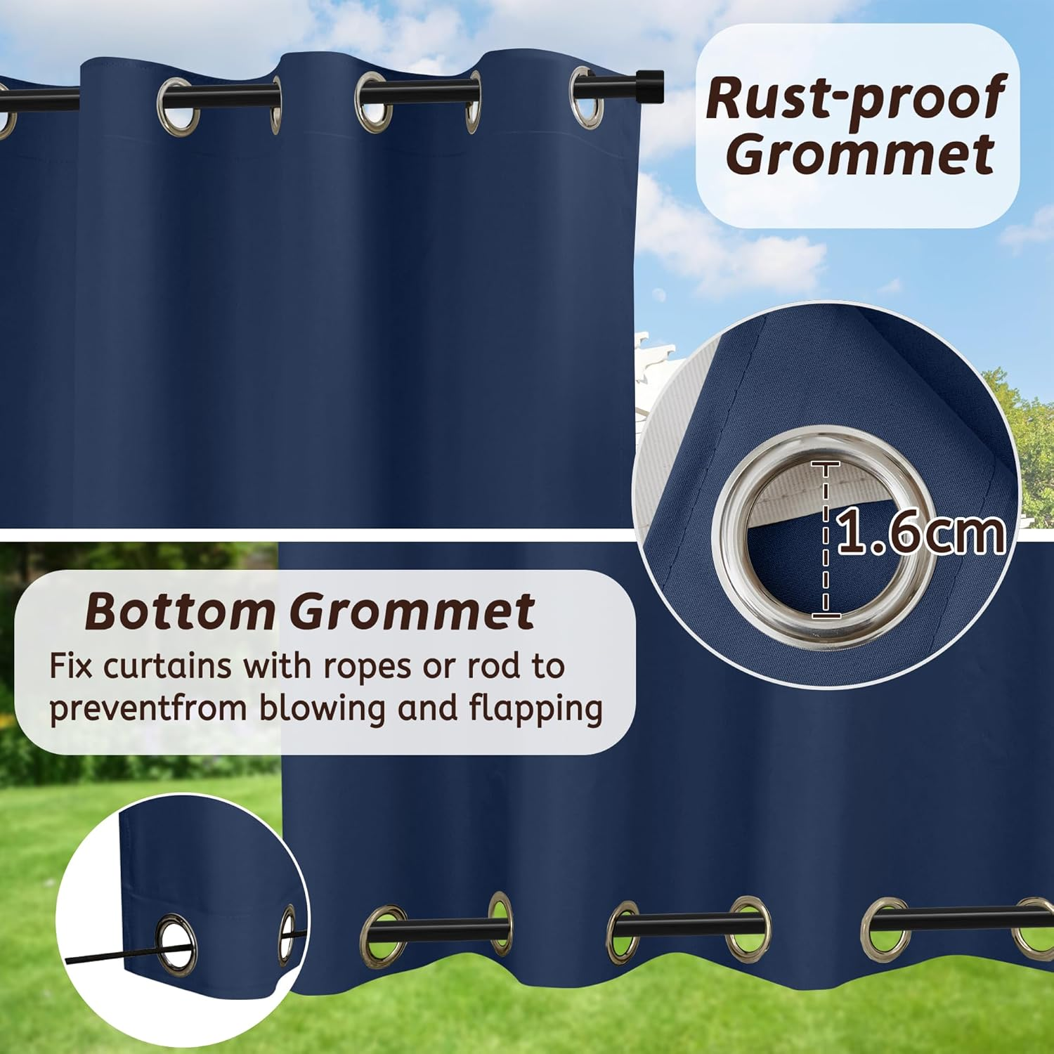 Arfntevss Outdoor Curtains for Patio Waterproof 2 Panels Blackout Extra Wide Curtains with Zipper Top & Bottom Grommet Sun Blocking Outdoor Privacy Drape for Gazebo Porch Pergola (110X96, Navy Blue)