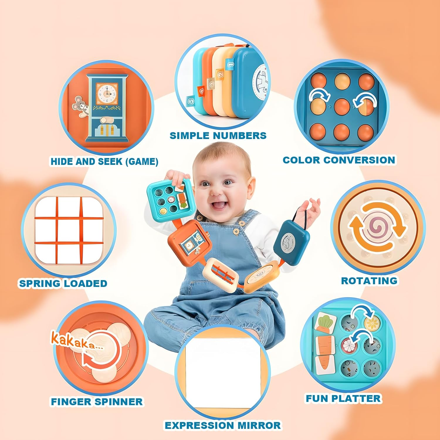 Baby Busy Activity Cube: Baby Busy Board Interactive Play Toy&ndash; Montessori Sensory Toy for Toddlers, Baby Learning 8 in 1 Activity Toys, Tummy Time Mirror, Travel Educational Toy for Boys Girls 1 Year Old, Easter Basket Stuffers, Gift image number 6