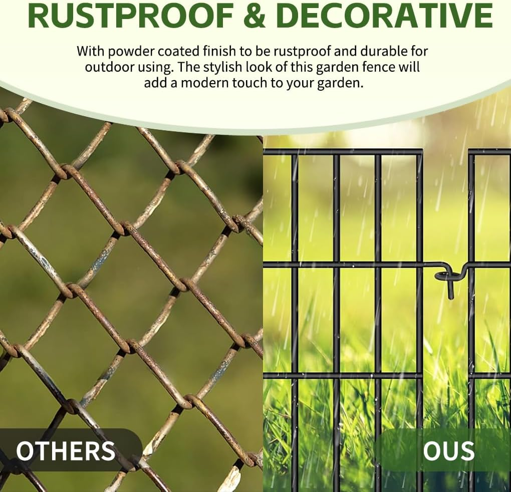 Springup 10 Panels Animal Barrier Fence Garden Fence No Diging Dog Fence Border Rustproof Metal Decorative Fences Blocker for Outdoor, Yard, Patio 42.5X32Cm