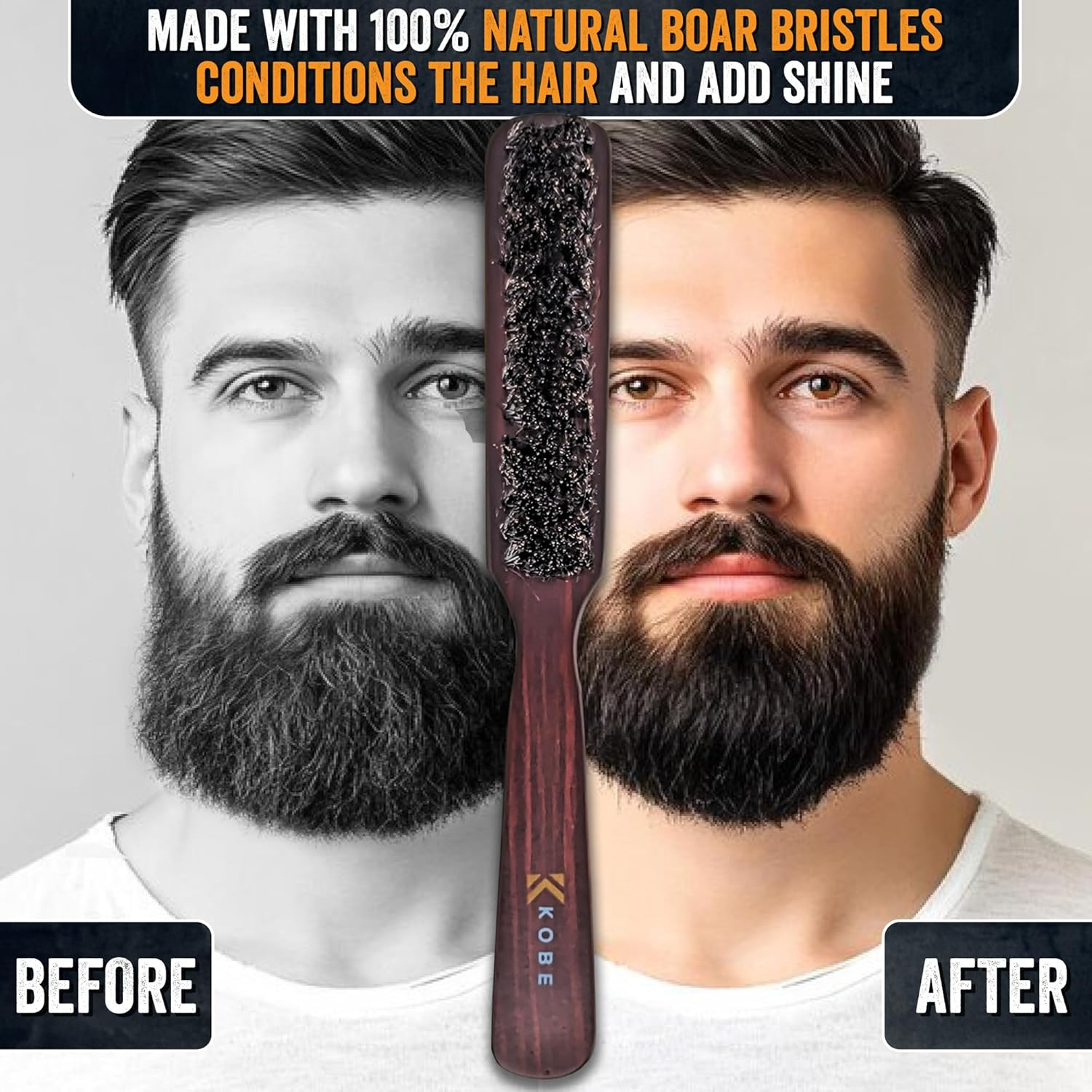 Kobe Professional Men'S Beard and Fade Brush - Men&rsquo;S Boar Bristle Hair Brush/Beard Brush - for Fading & Moustache Styling (Stewart) image number 5