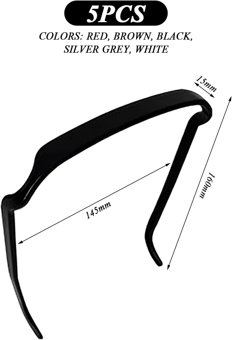 Pack of 5 Plastic Square Headbands, Creative and Personalised Sunglasses Headband, Simple and Fashionable Headband for Women, Hairstyle Decoration, Suitable for Thick and Thick Curls image number 4